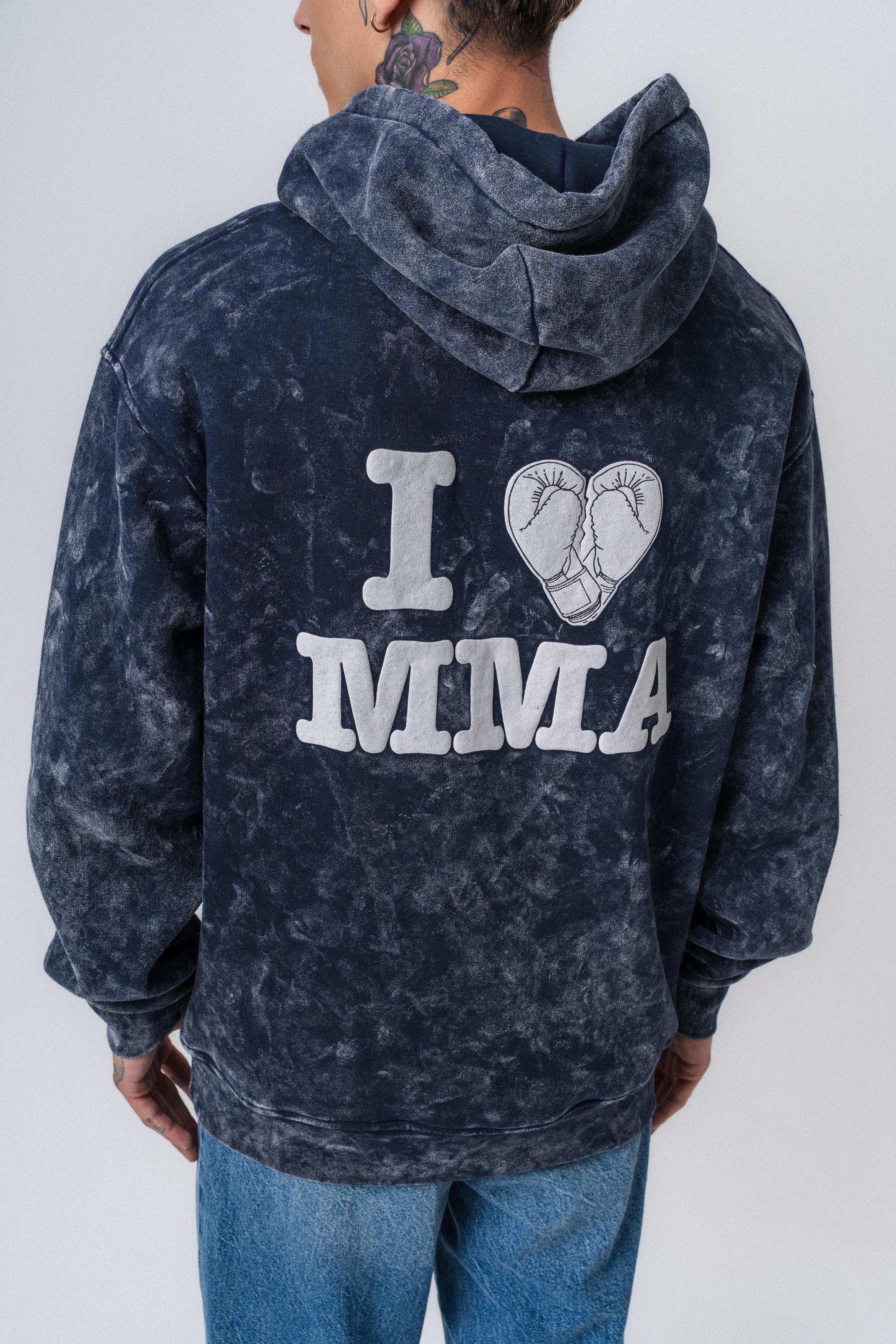 Erkek MMA Baskılı Kapüşonlu Oversize Hoodie Lacivert