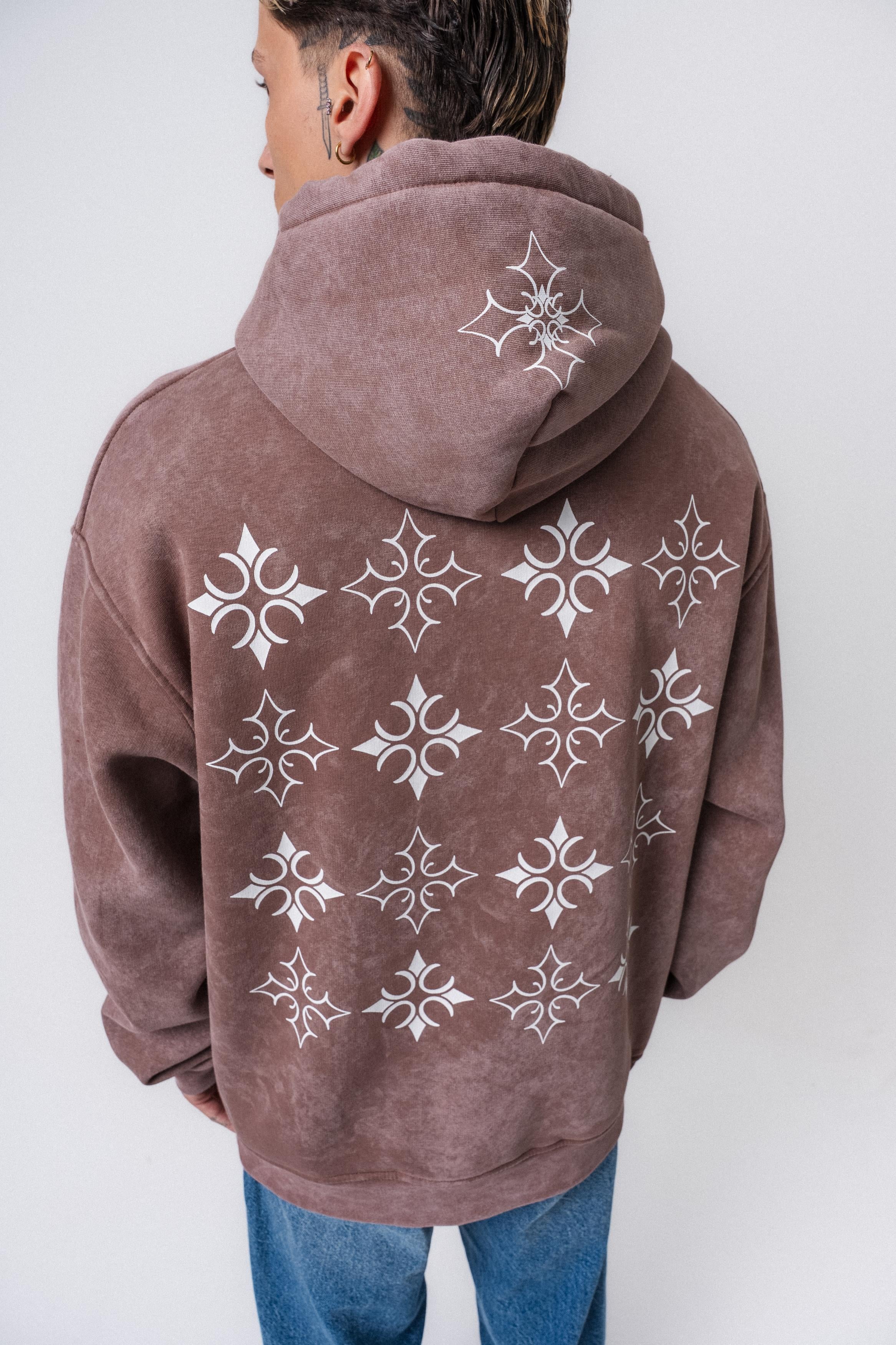 Erkek Muse Baskılı Yıkamalı Kapüşonlu Oversize Hoodie Kakao