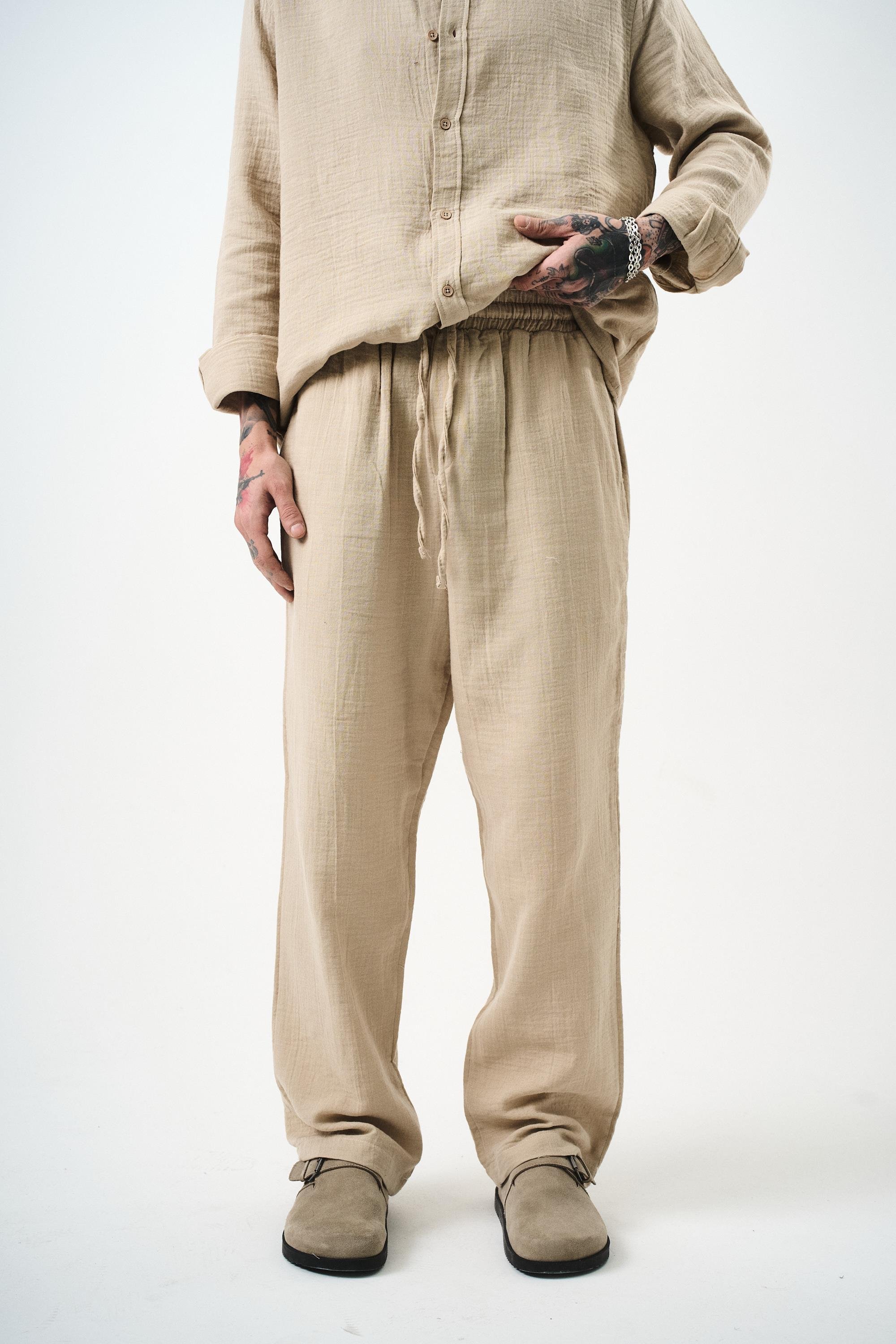 Erkek Müslin Baggy Pantolon Bej