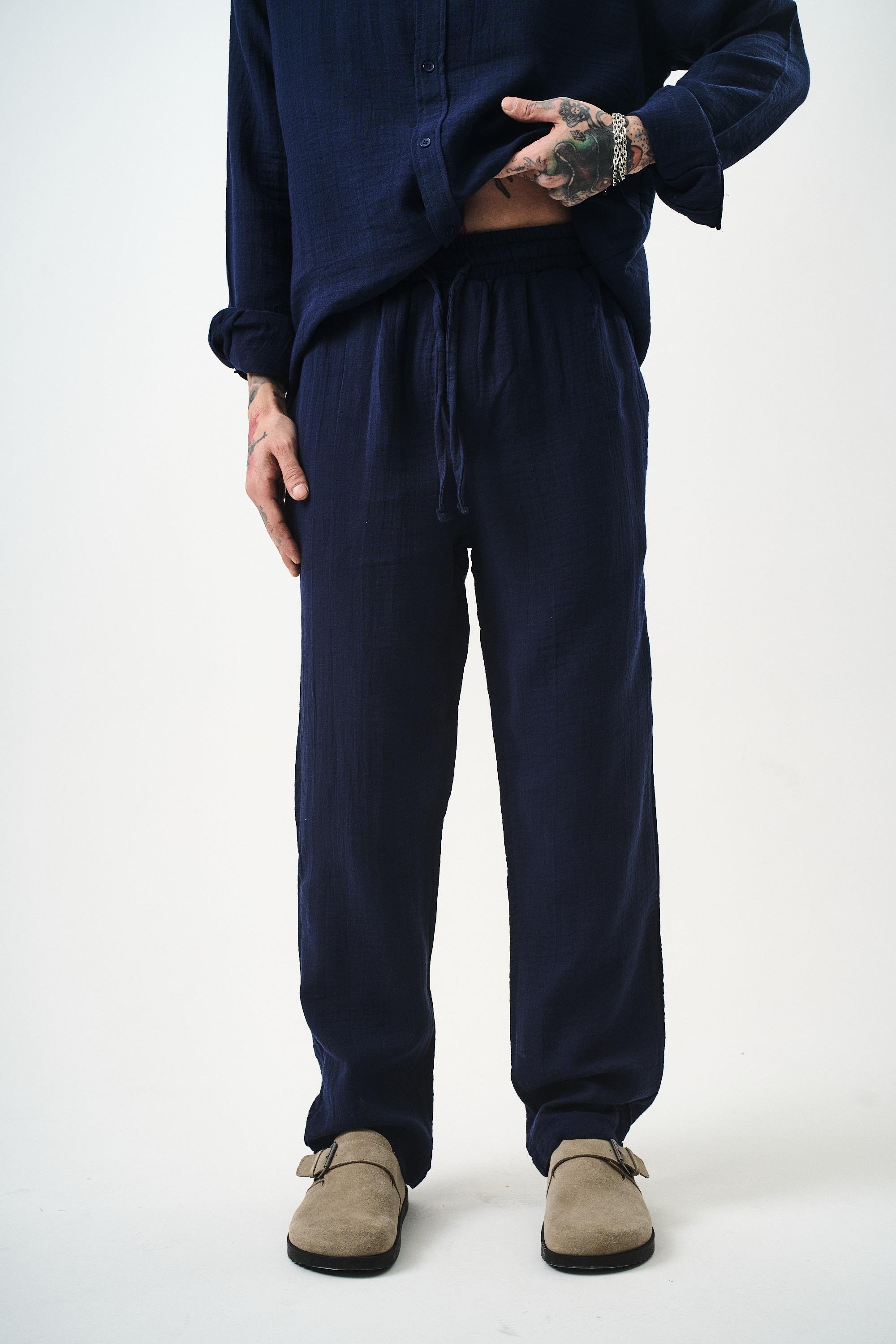 Erkek Müslin Baggy Pantolon Lacivert