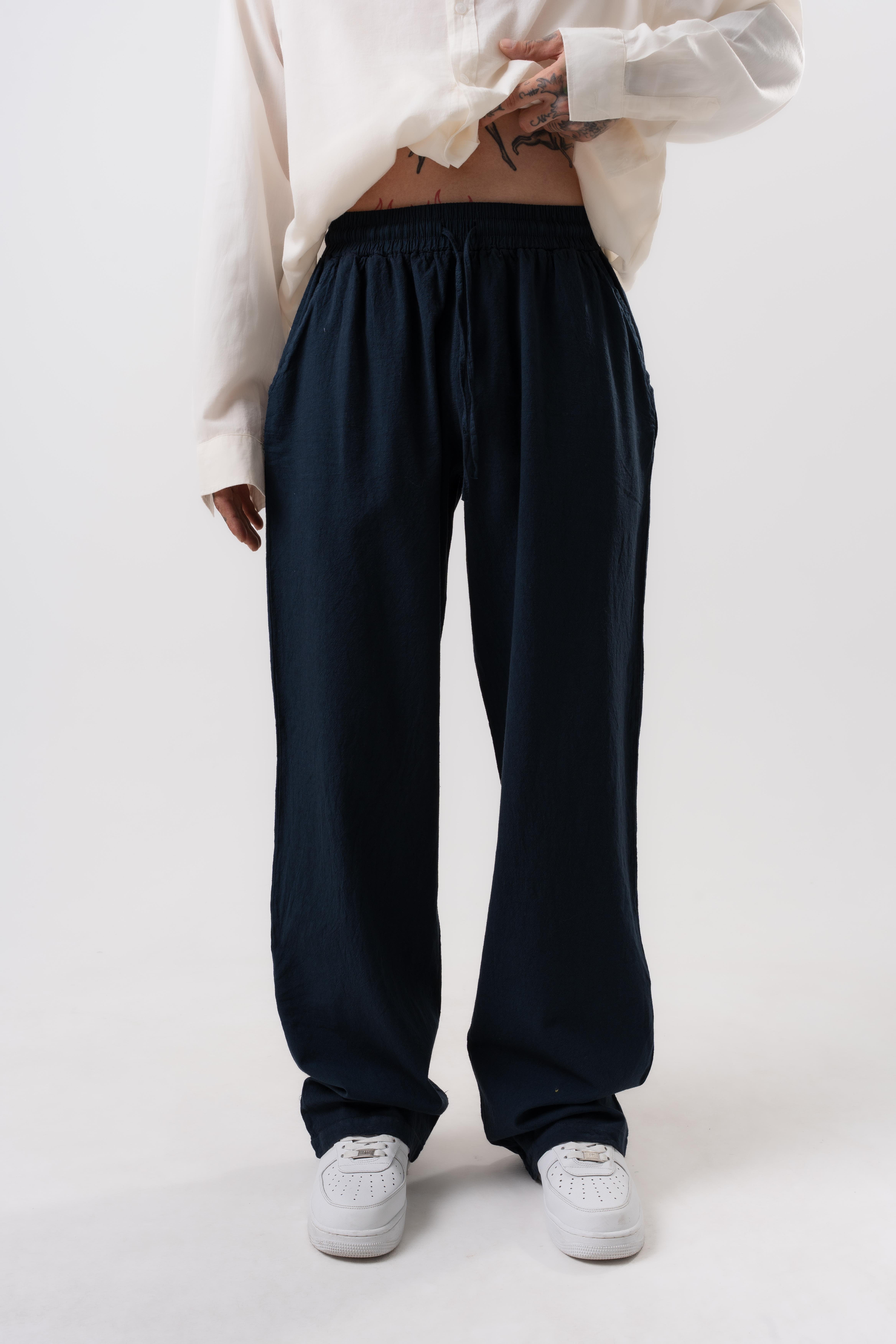 Erkek Müslin Kumaş Baggy Pantolon Lacivert