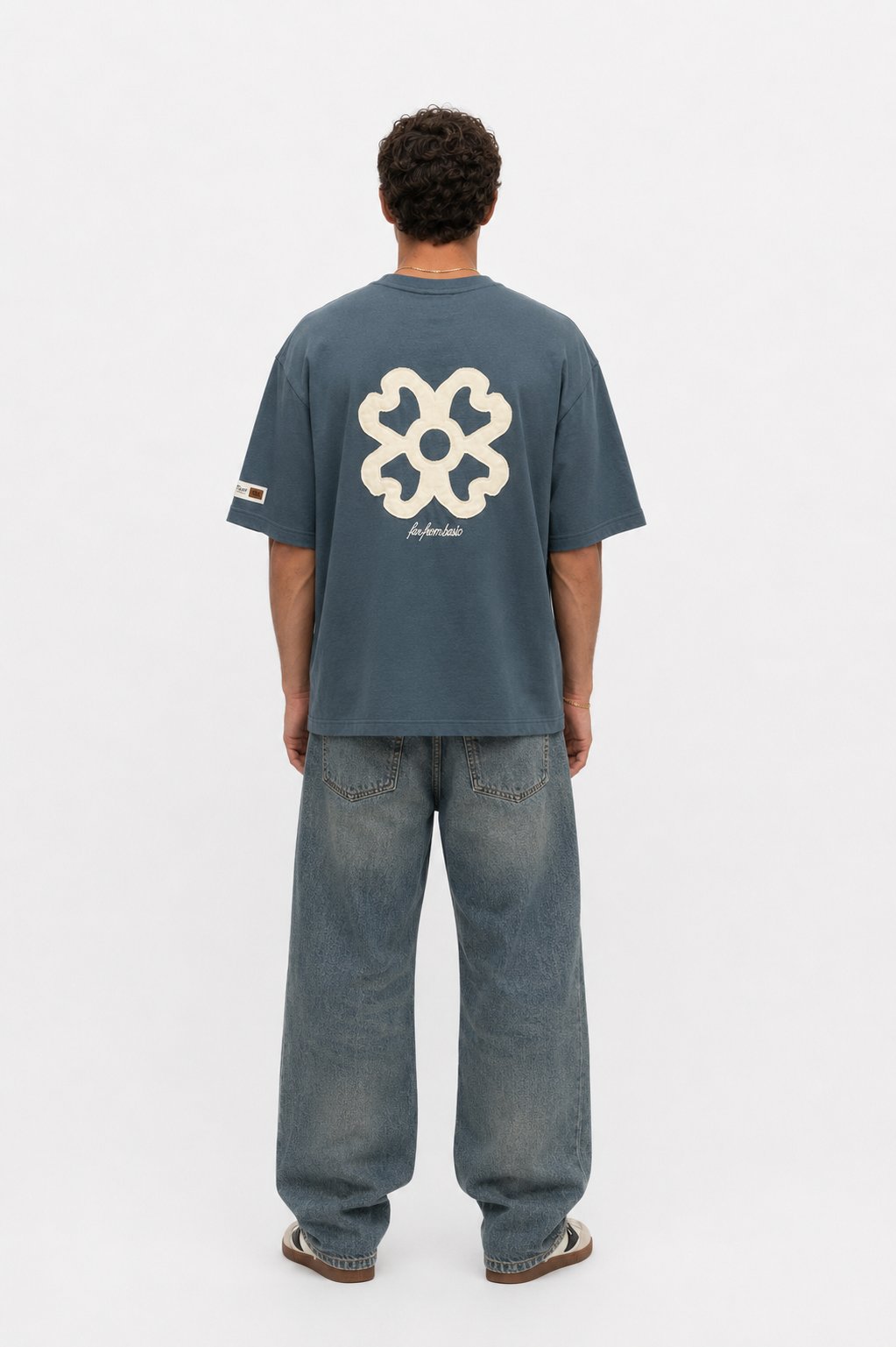 Erkek Nakış Detaylı Oversize T-Shirt Petrol