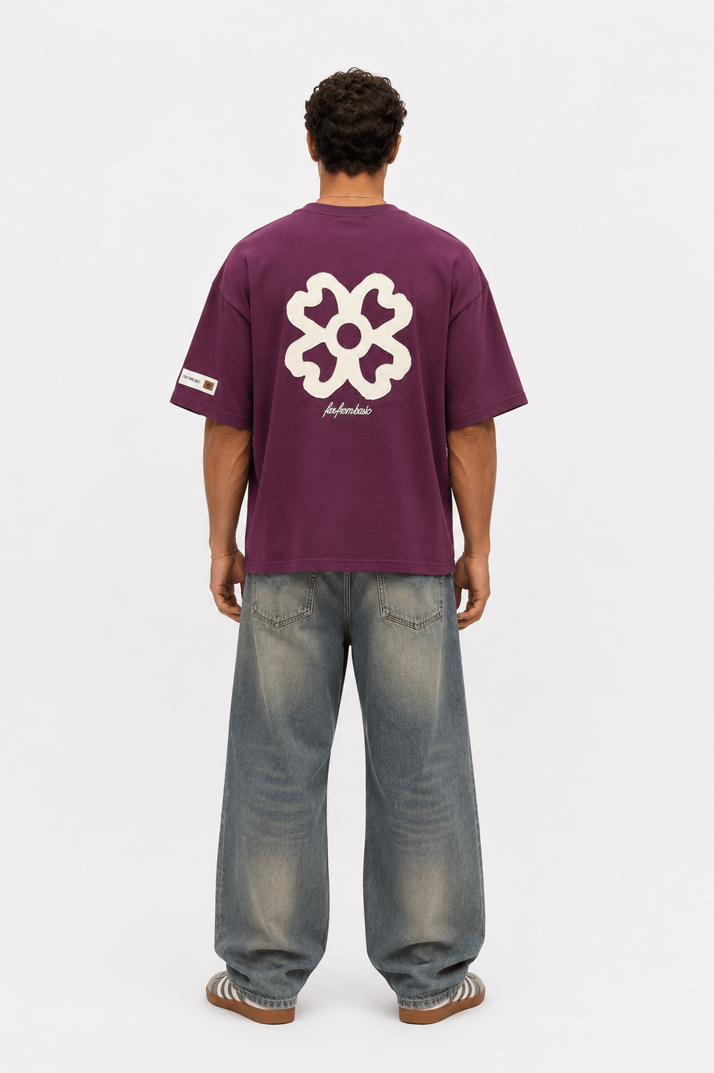 Erkek Nakış Detaylı Oversize T-Shirt Vişne