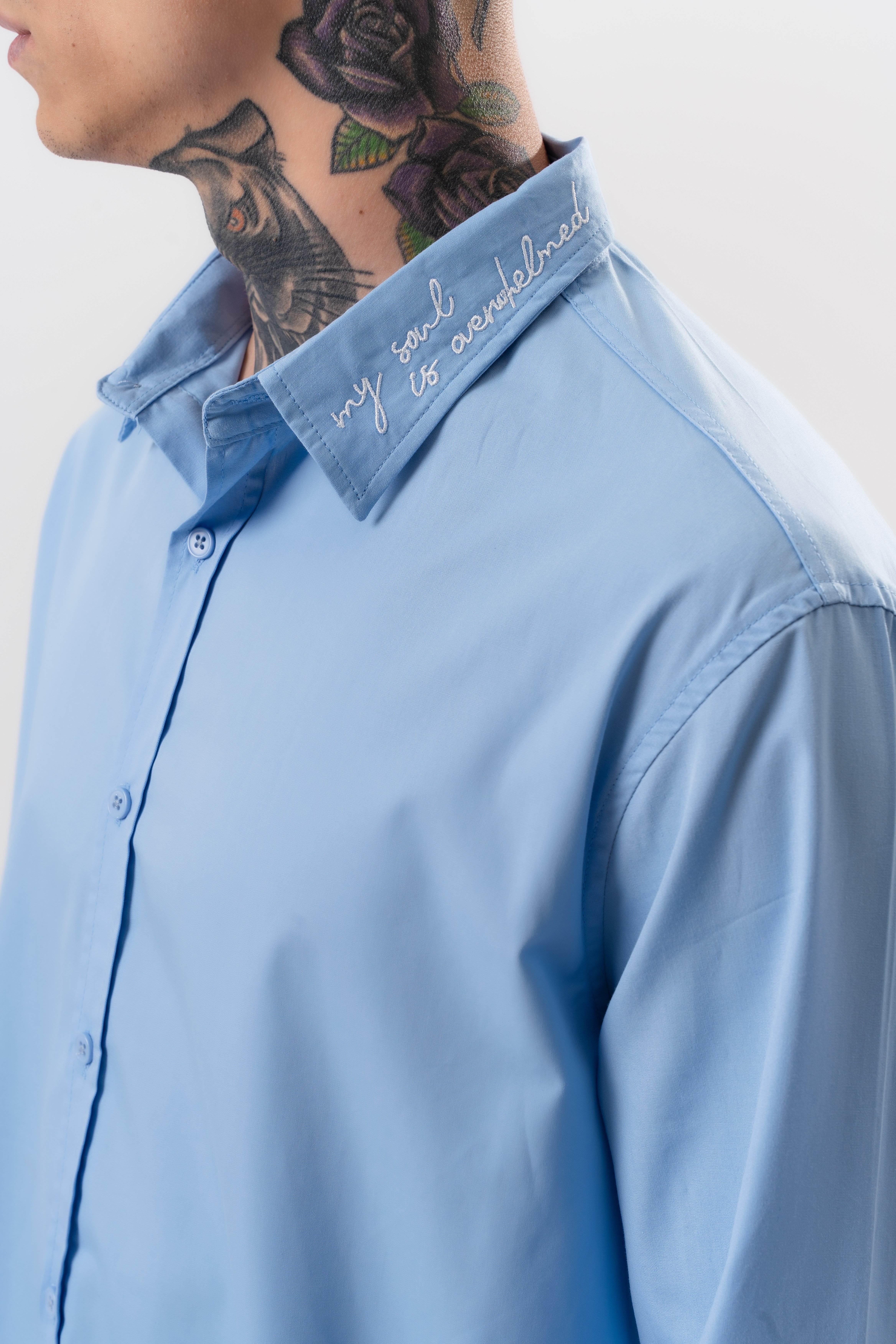 Erkek Nakış Detaylı Poplin Oversize Gömlek Bebe Mavi