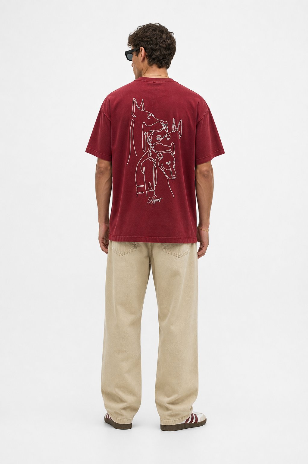 Erkek Nakış Detaylı Yıkamalı Oversize T-Shirt Bordo