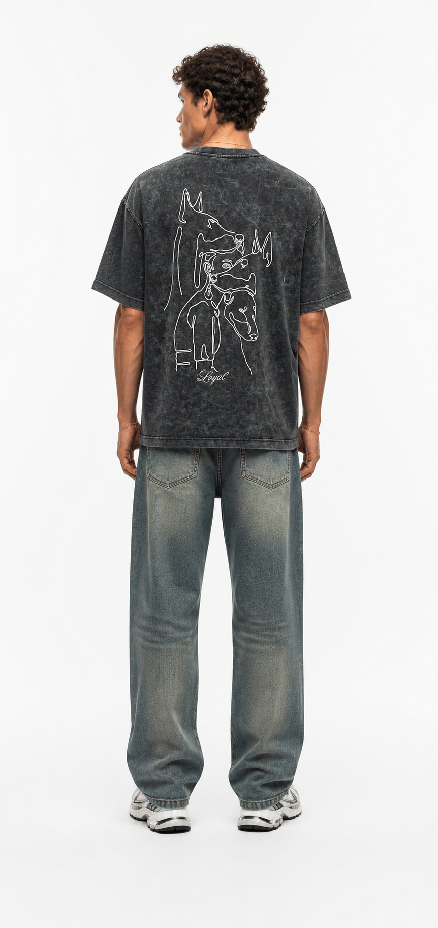 Erkek Nakış Detaylı Yıkamalı Oversize T-Shirt Siyah