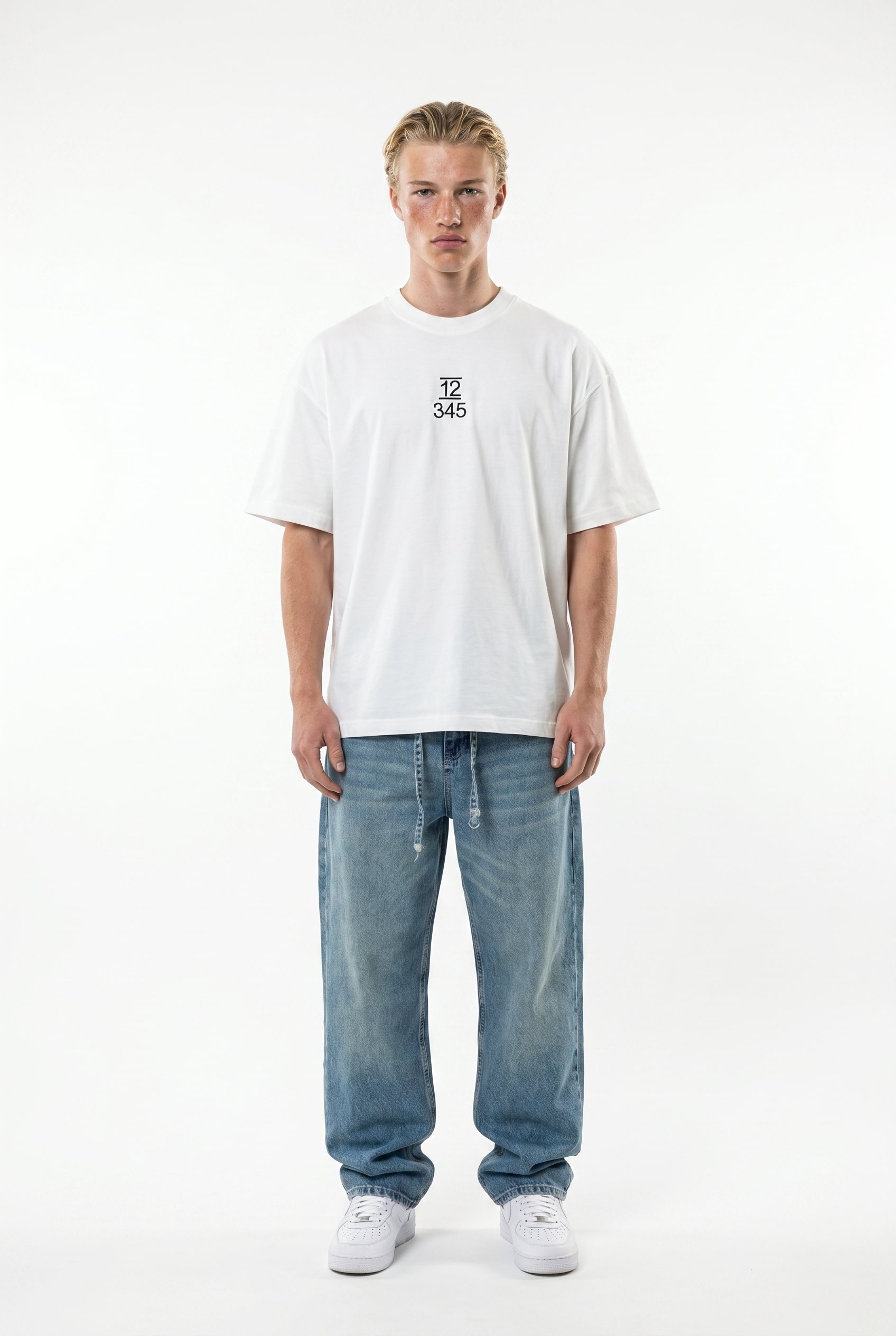 Erkek Nakışlı Oversize T-Shirt Ekru