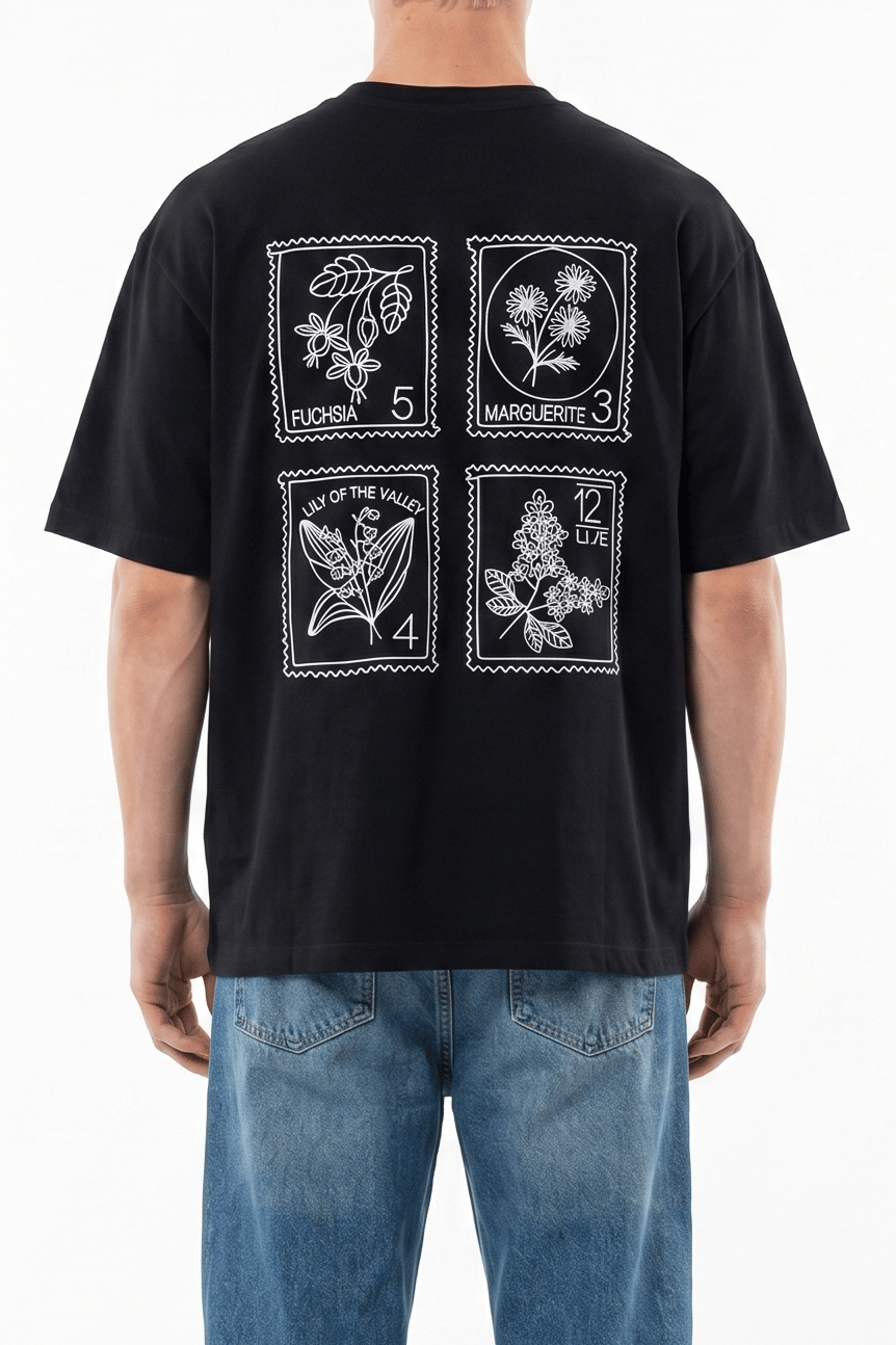 Erkek Nakışlı Oversize T-Shirt Siyah