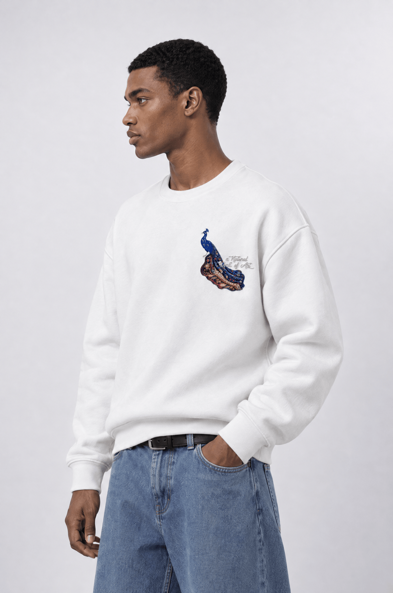 Erkek Natural Patch Detaylı Oversize Sweatshirt Ekru