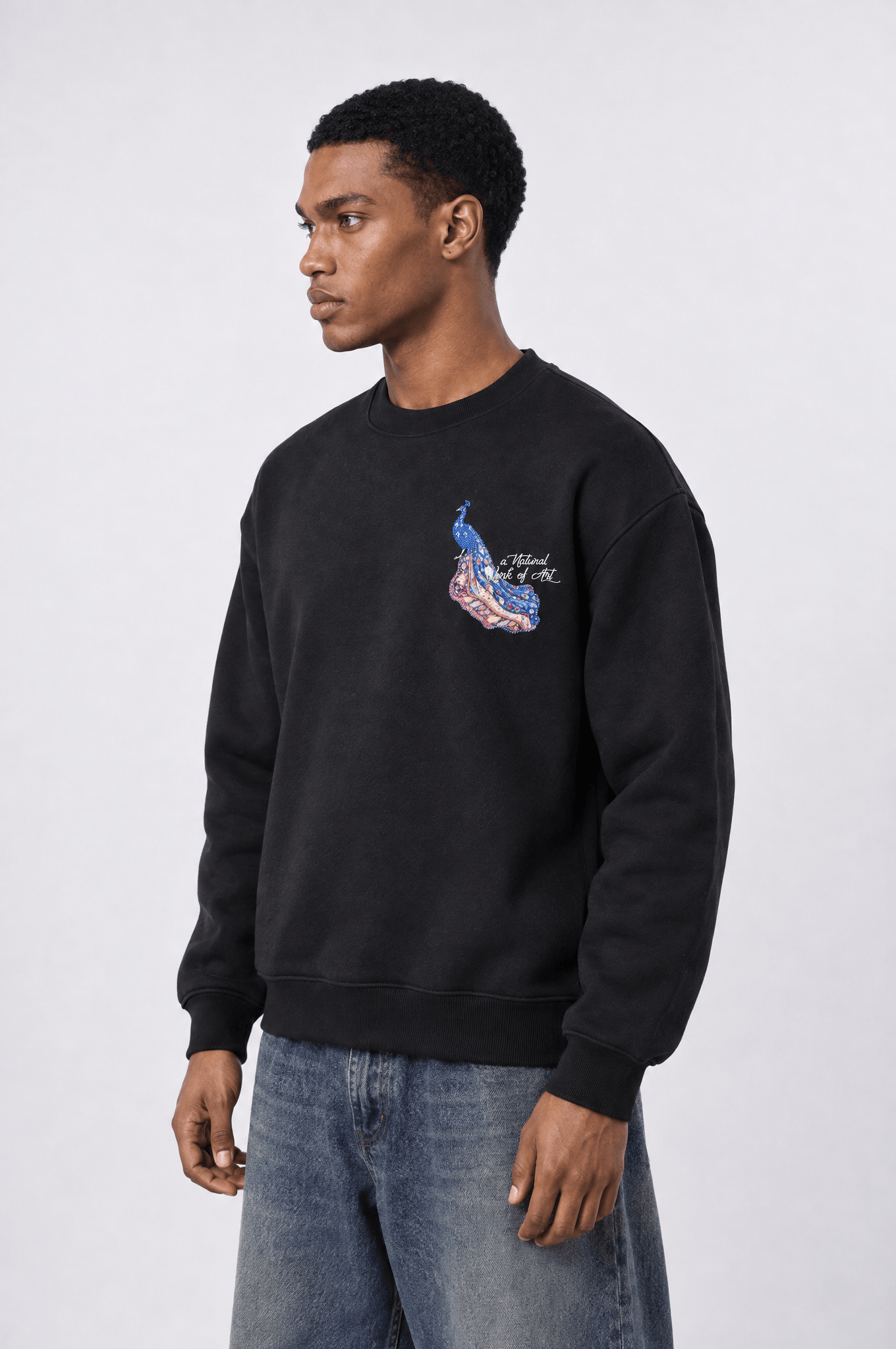 Erkek Natural Patch Detaylı Oversize Sweatshirt Siyah