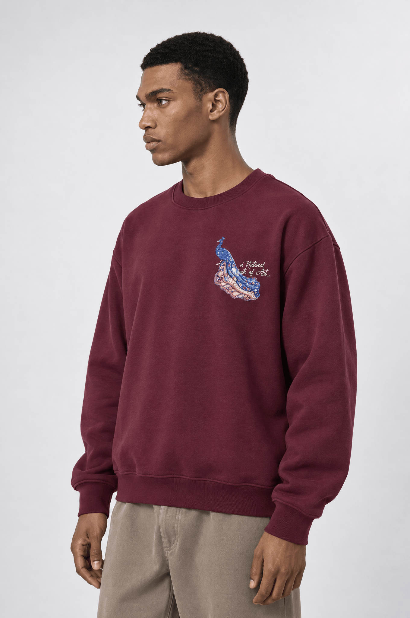 Erkek Natural Patch Detaylı Oversize Sweatshirt Bordo