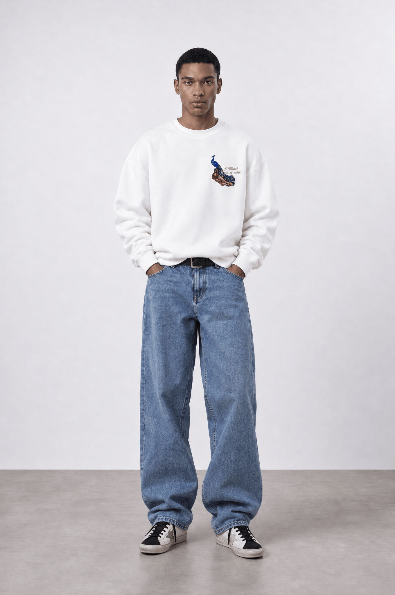 Erkek Natural Patch Detaylı Oversize Sweatshirt Ekru