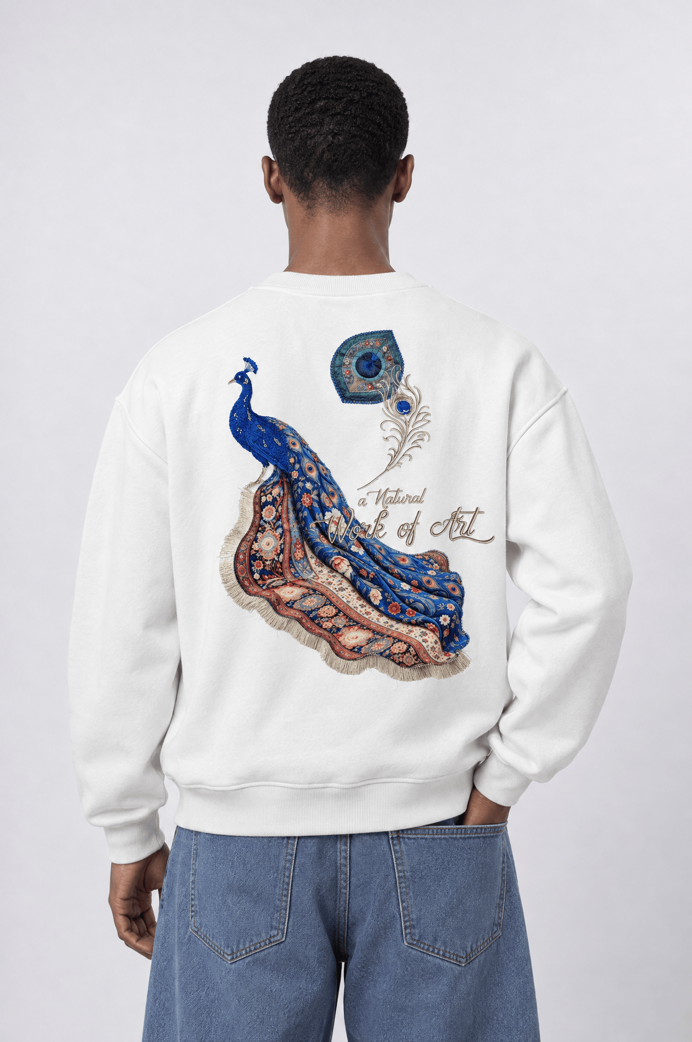 Erkek Natural Patch Detaylı Oversize Sweatshirt Ekru