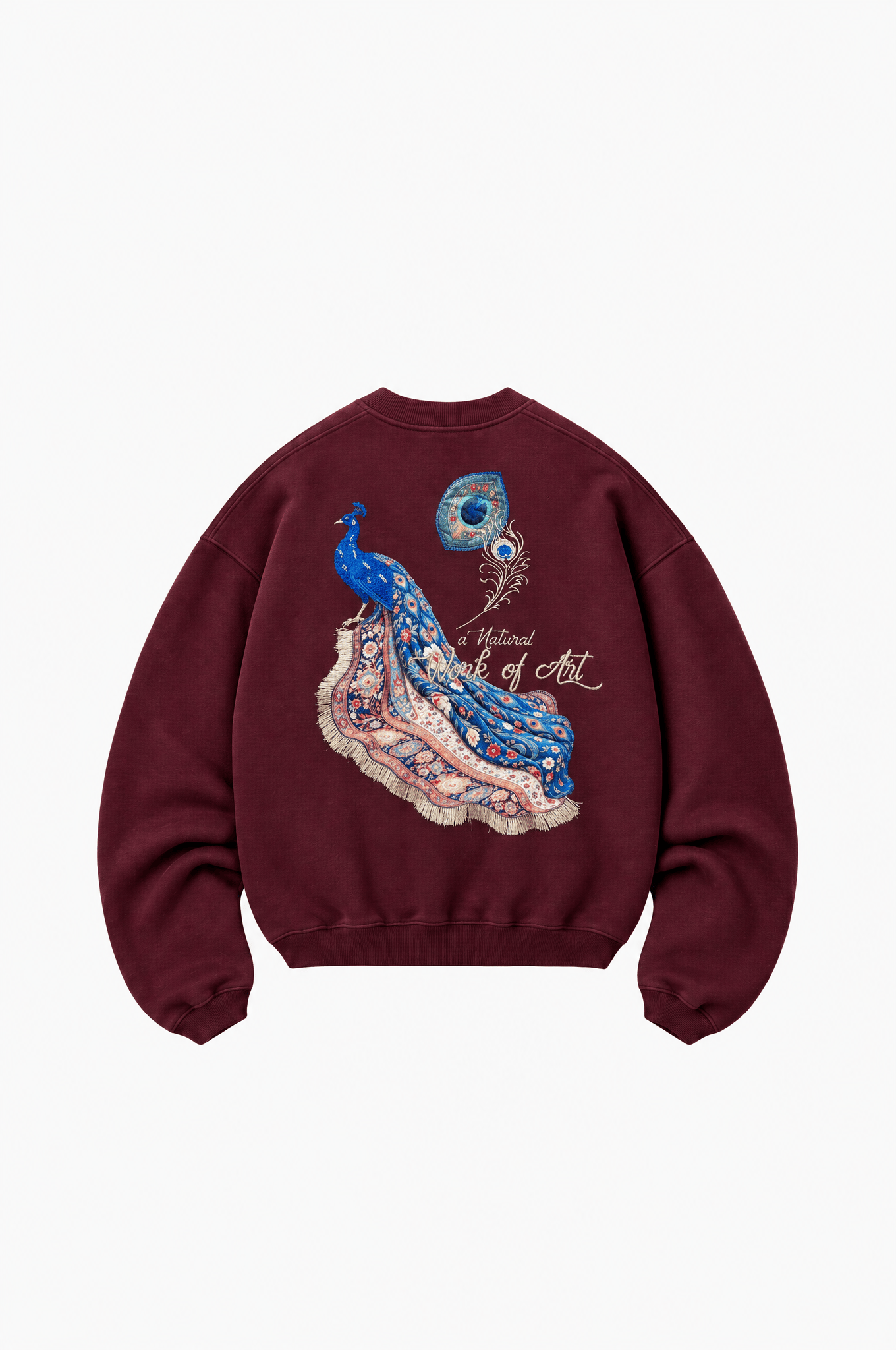 Erkek Natural Patch Detaylı Oversize Sweatshirt Bordo