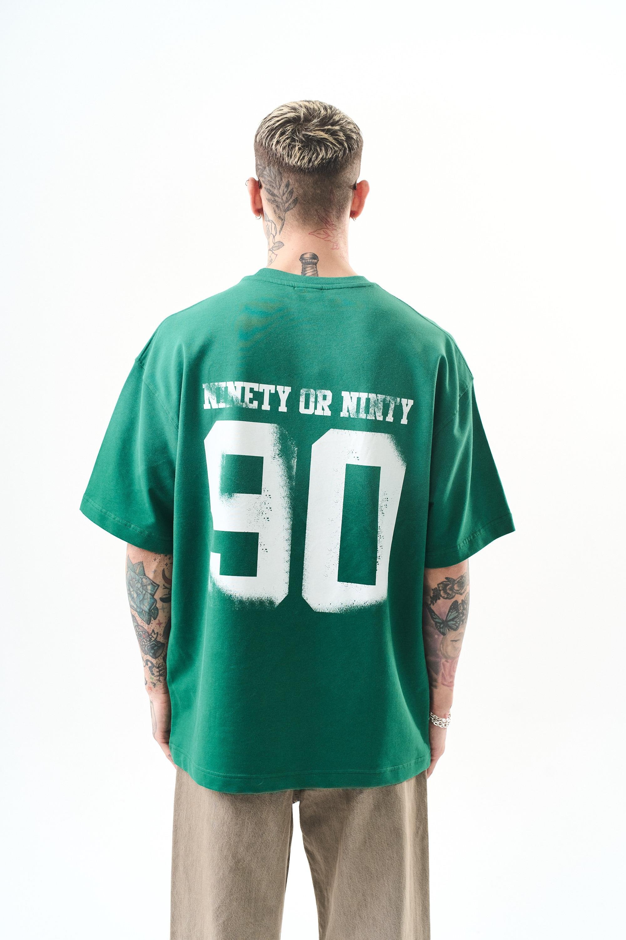 Erkek Ninety Baskılı Oversize T-Shirt Nefti