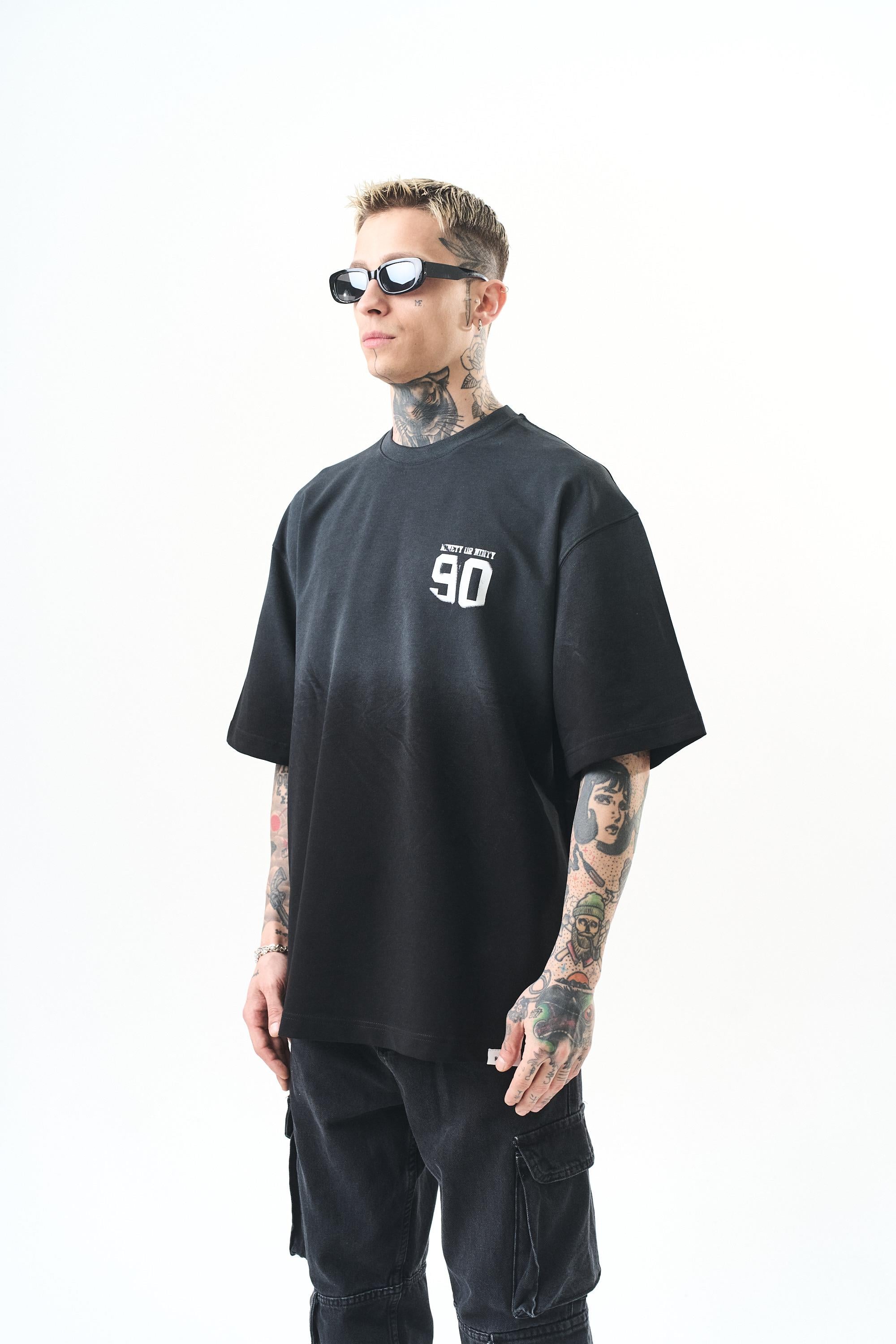 Erkek Ninety Baskılı Oversize T-Shirt Siyah
