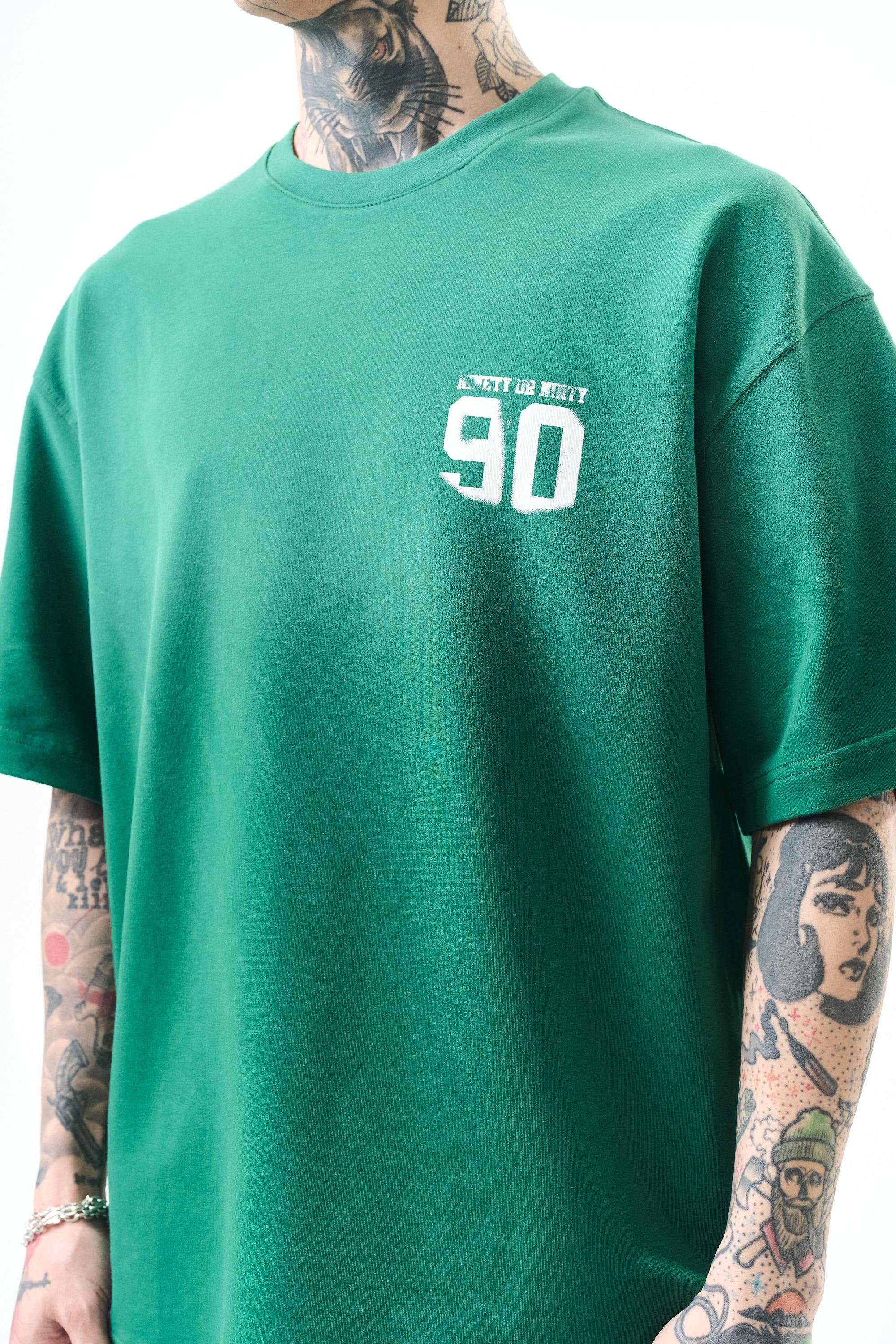 Erkek Ninety Baskılı Oversize T-Shirt Nefti