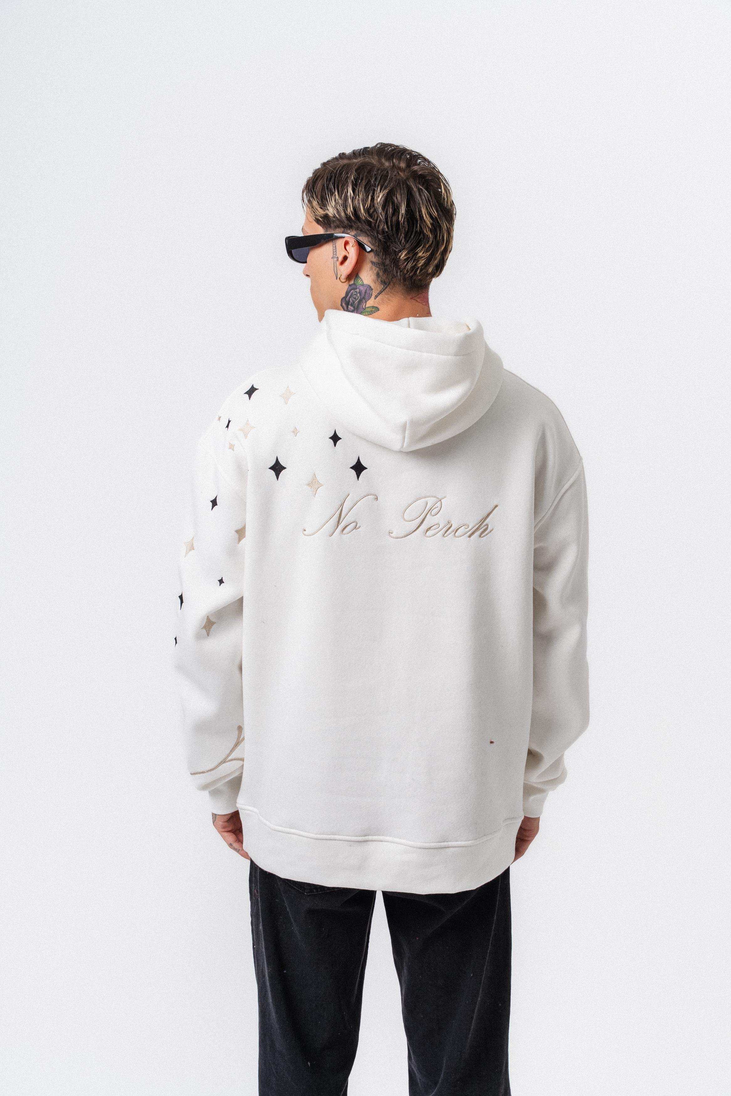 Erkek No Perch Nakışlı Kapüşonlu Oversize Hoodie Ekru