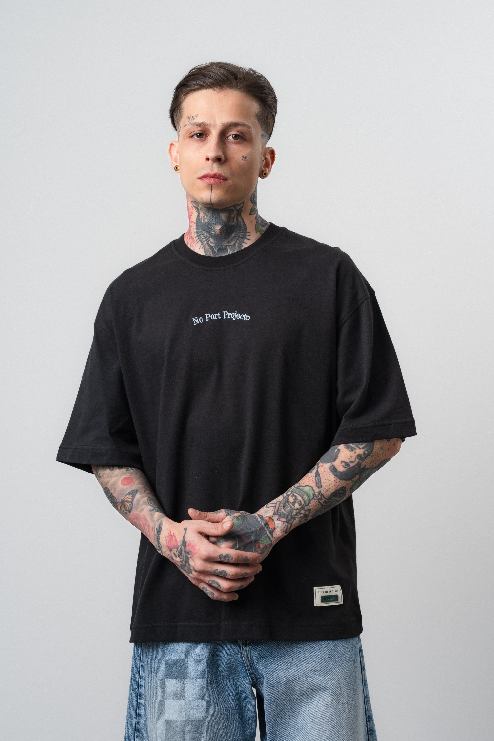 Erkek No Port Baskılı Oversize T-Shirt Siyah