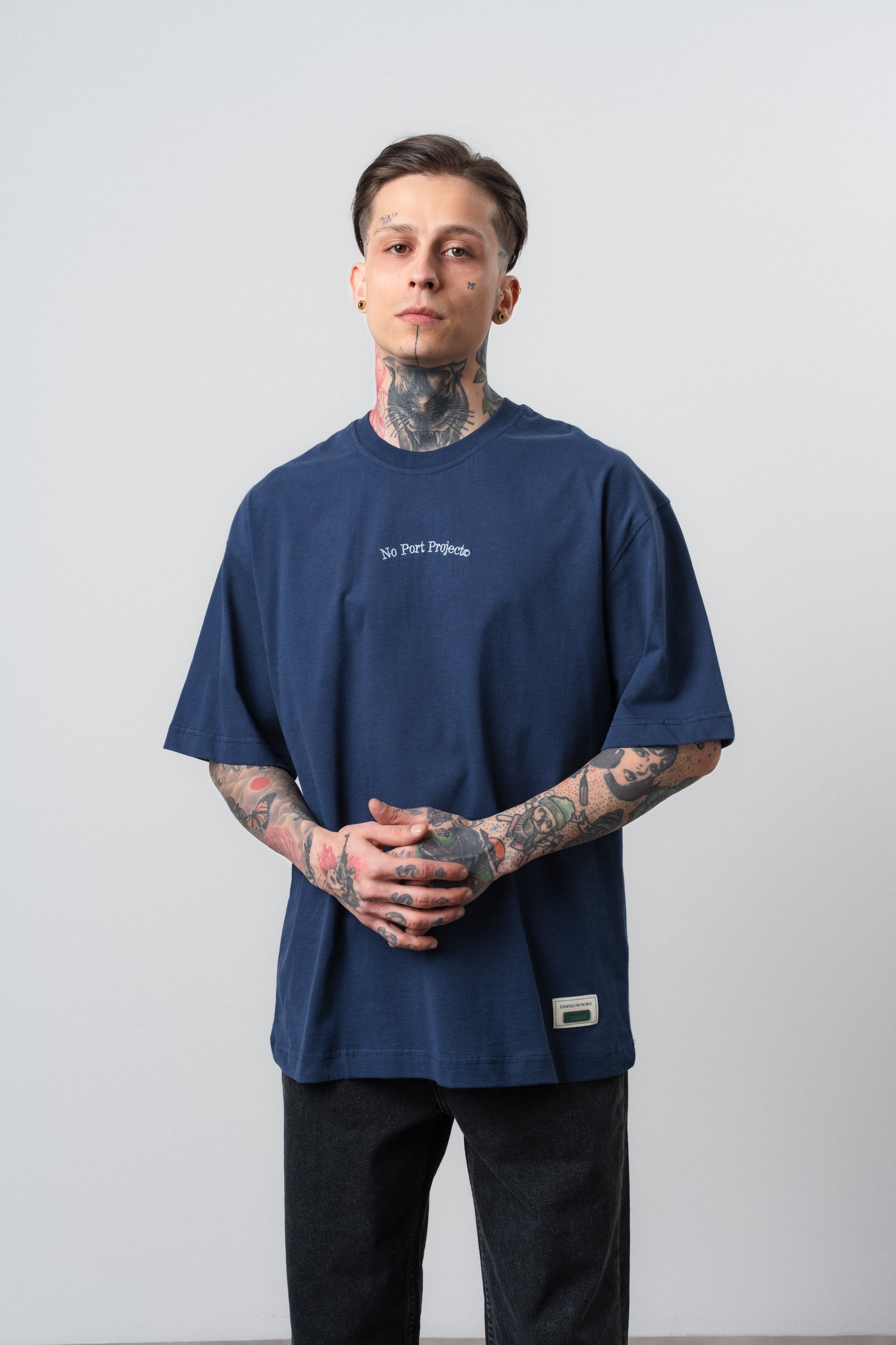 Erkek No Port Baskılı Oversize T-Shirt Lacivert