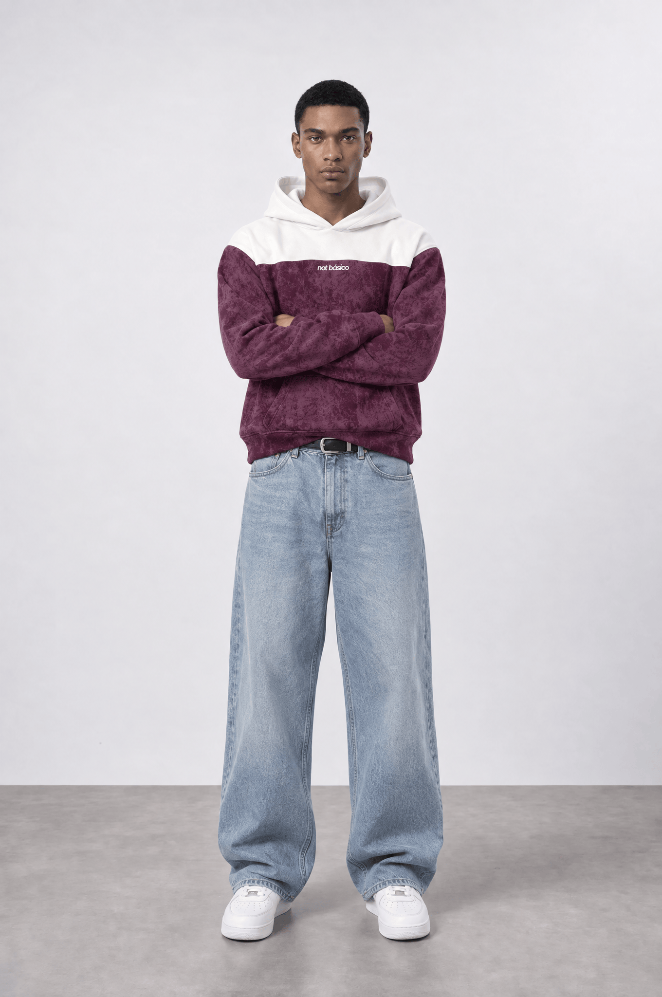 Erkek Not Básico Baskılı Yıkamalı Oversize Hoodie Bordo