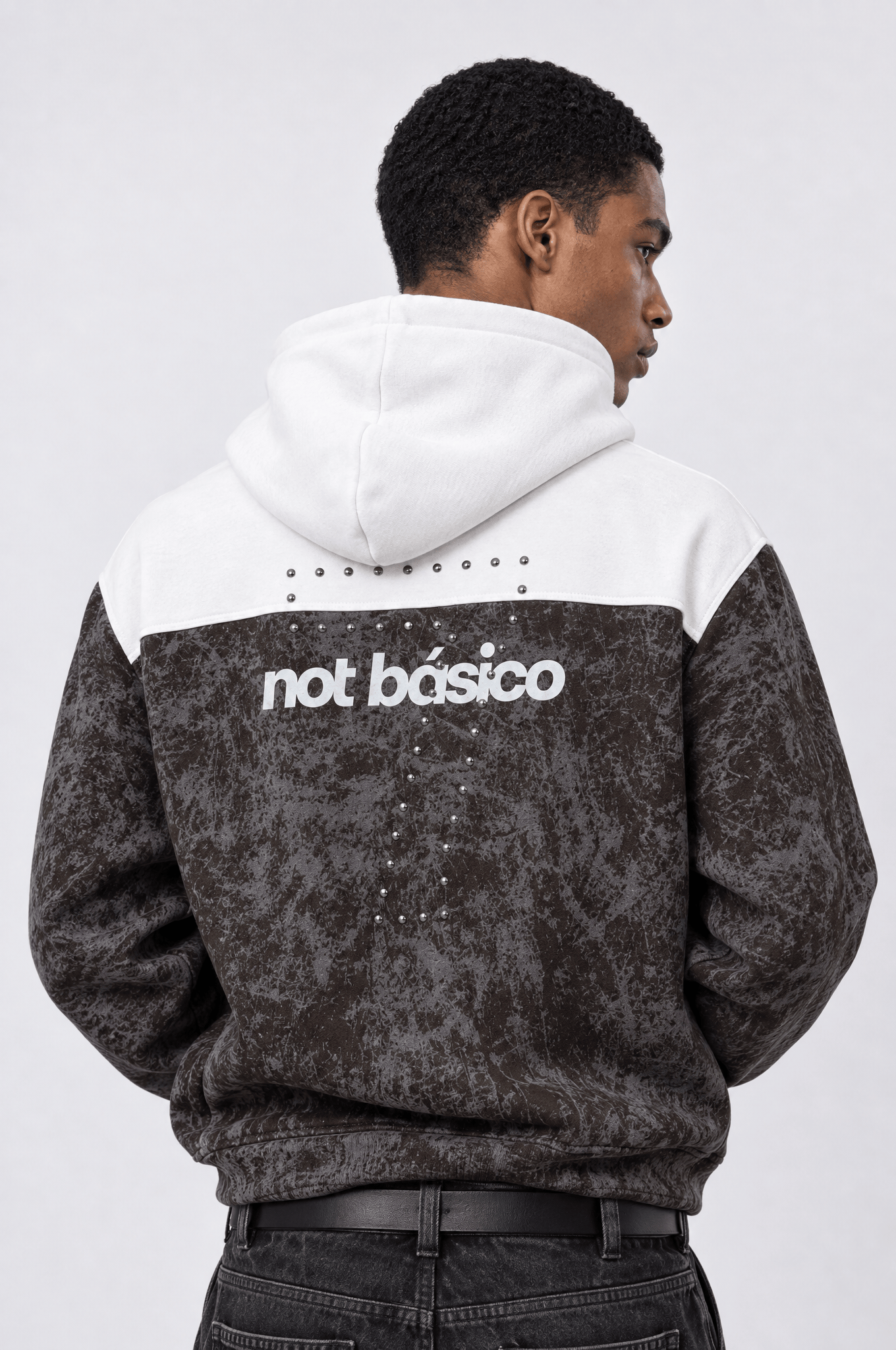 Erkek Not Básico Baskılı Yıkamalı Oversize Hoodie Kahve