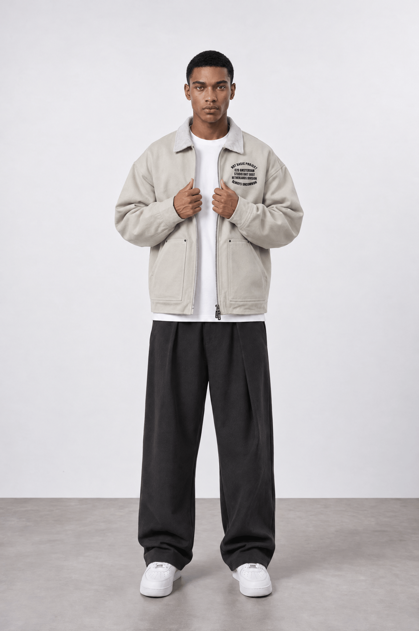 Erkek Not Basic Project Baskılı Oversize Ceket Bej