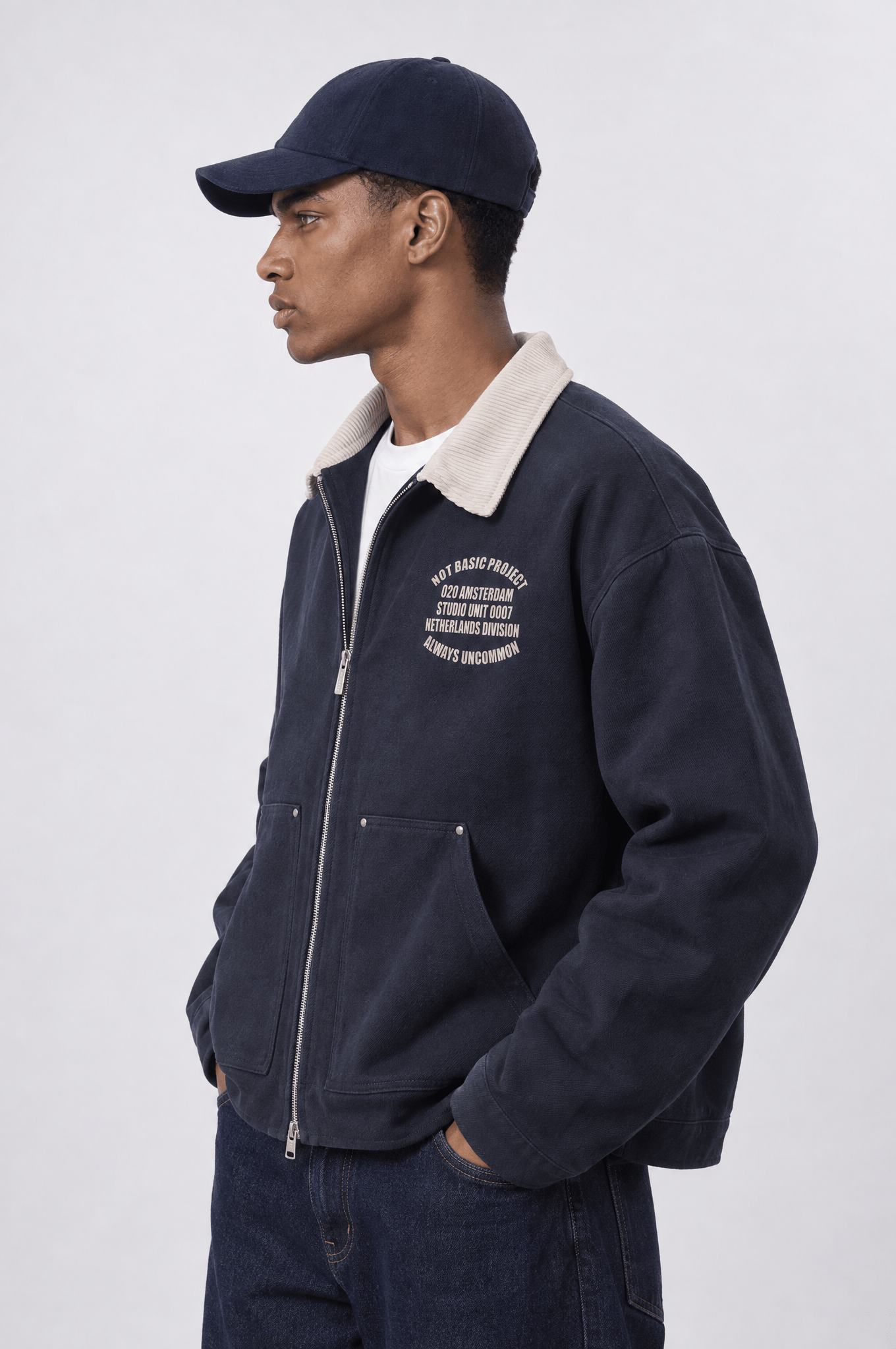 Erkek Not Basic Project Baskılı Oversize Ceket Lacivert