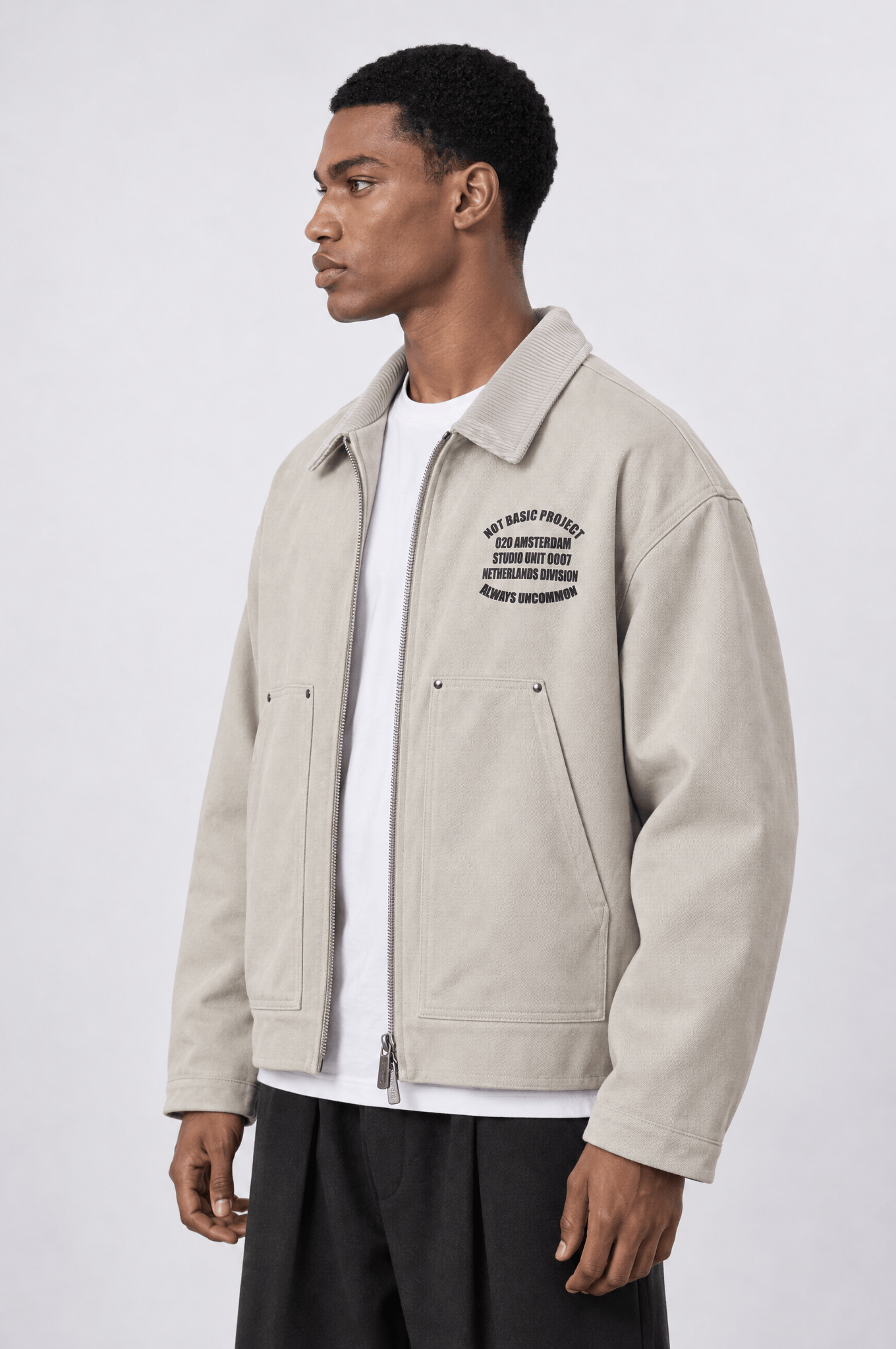 Erkek Not Basic Project Baskılı Oversize Ceket Bej