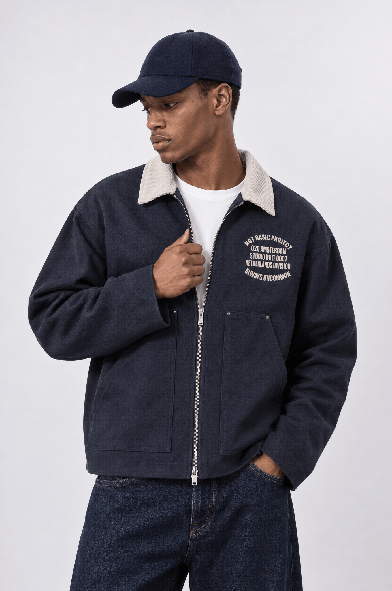 Erkek Not Basic Project Baskılı Oversize Ceket Lacivert