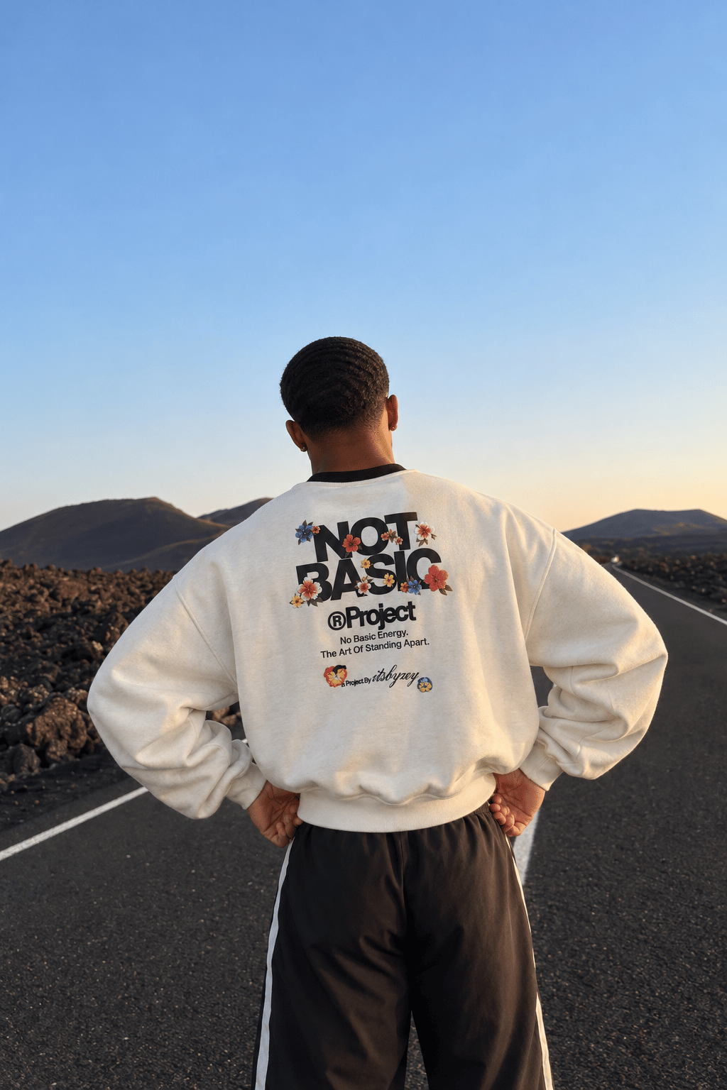 Erkek Not Basic Project Baskılı Oversize Sweatshirt Ekru
