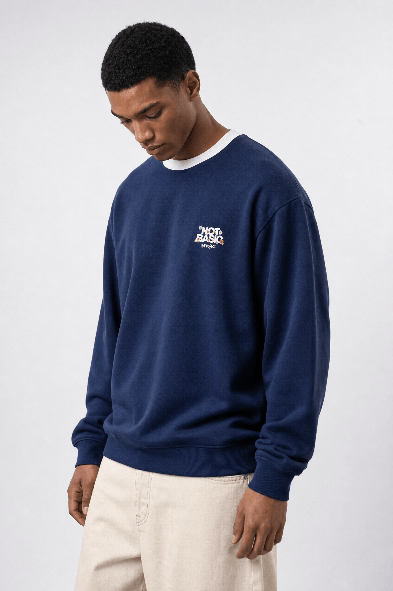 Erkek Not Basic Project Baskılı Oversize Sweatshirt Lacivert
