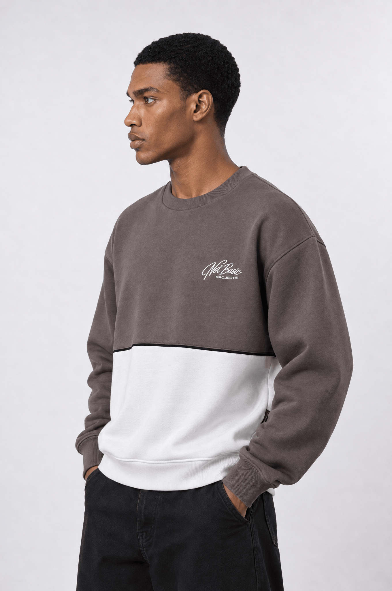 Erkek Not Basic Project Nakışlı Oversize Sweatshirt Kahve