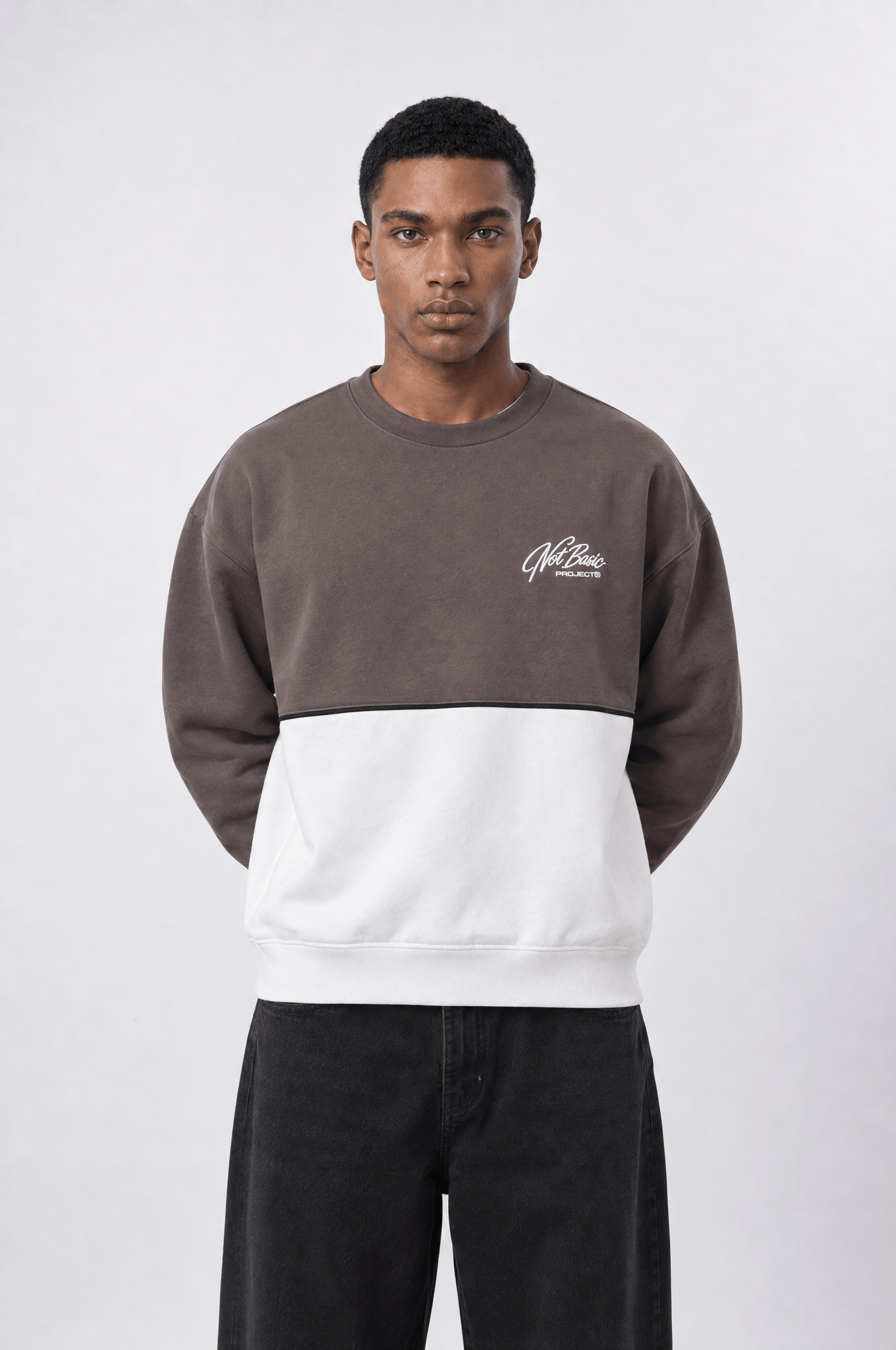 Erkek Not Basic Project Nakışlı Oversize Sweatshirt Kahve