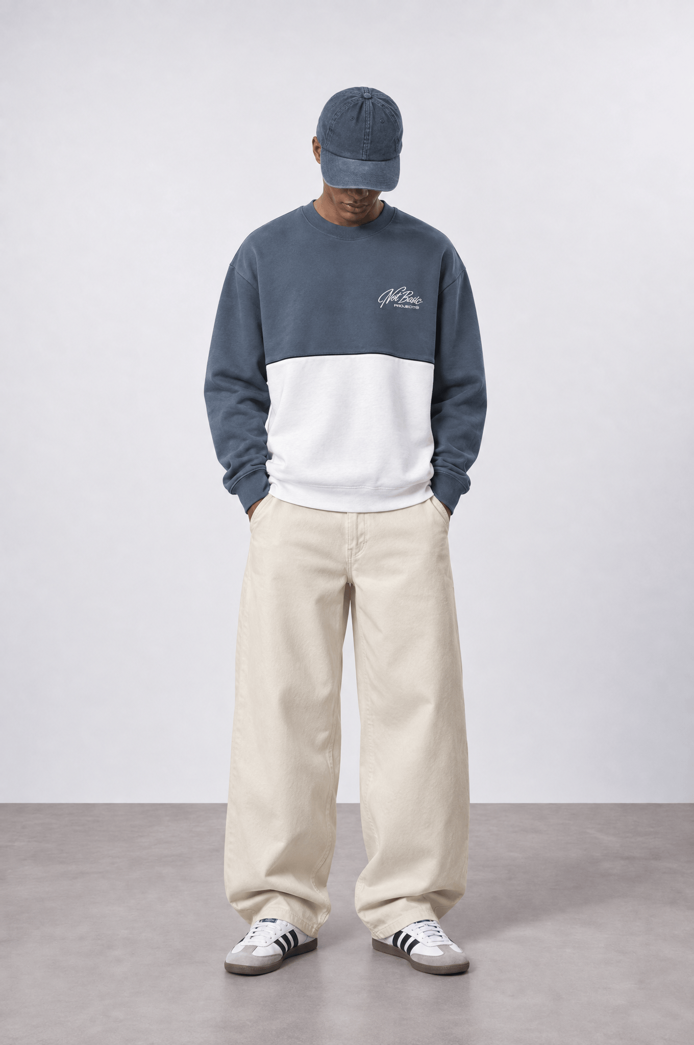 Erkek Not Basic Project Nakışlı Oversize Sweatshirt Füme