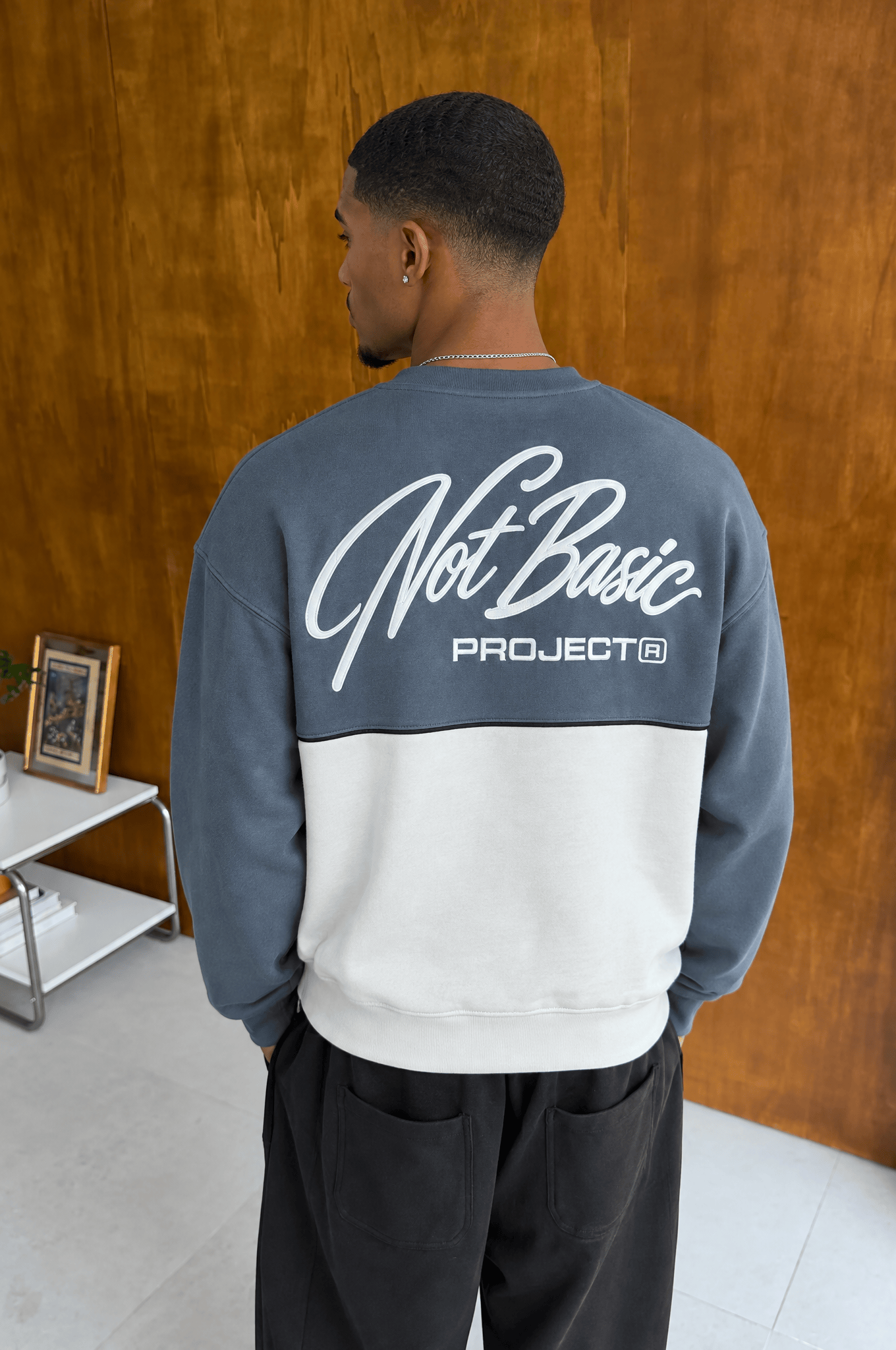 Erkek Not Basic Project Nakışlı Oversize Sweatshirt Füme