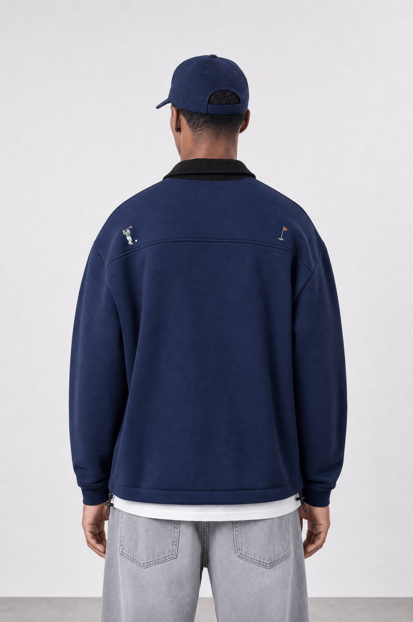 Erkek Not For Everyone Nakışlı Polo Yaka Oversize Sweatshirt Lacivert