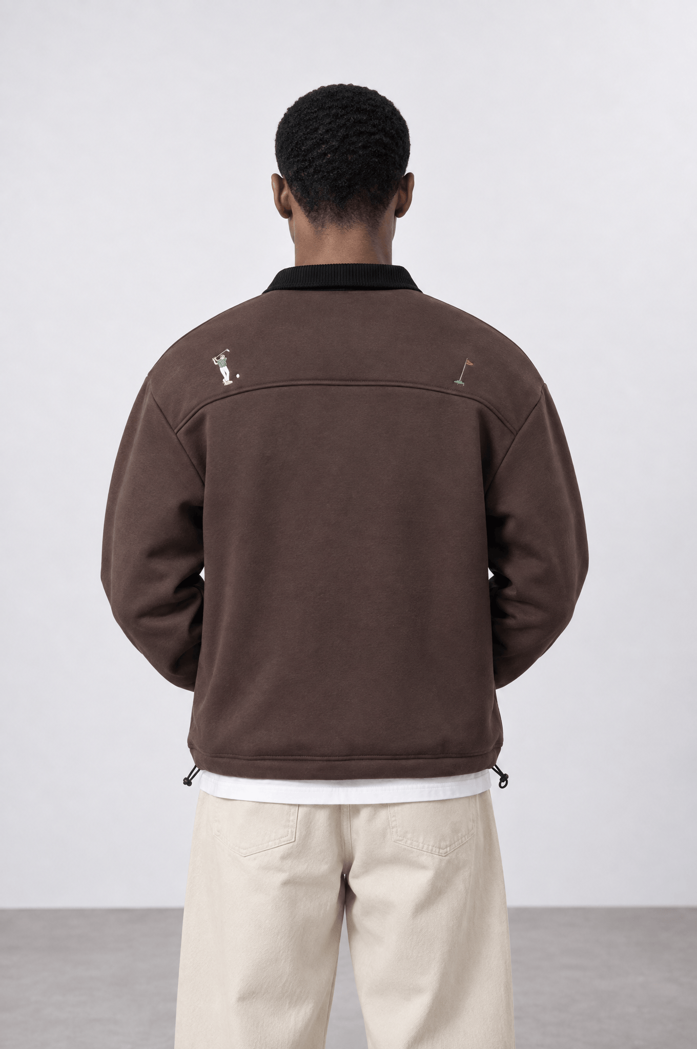 Erkek Not For Everyone Nakışlı Polo Yaka Oversize Sweatshirt Kahve