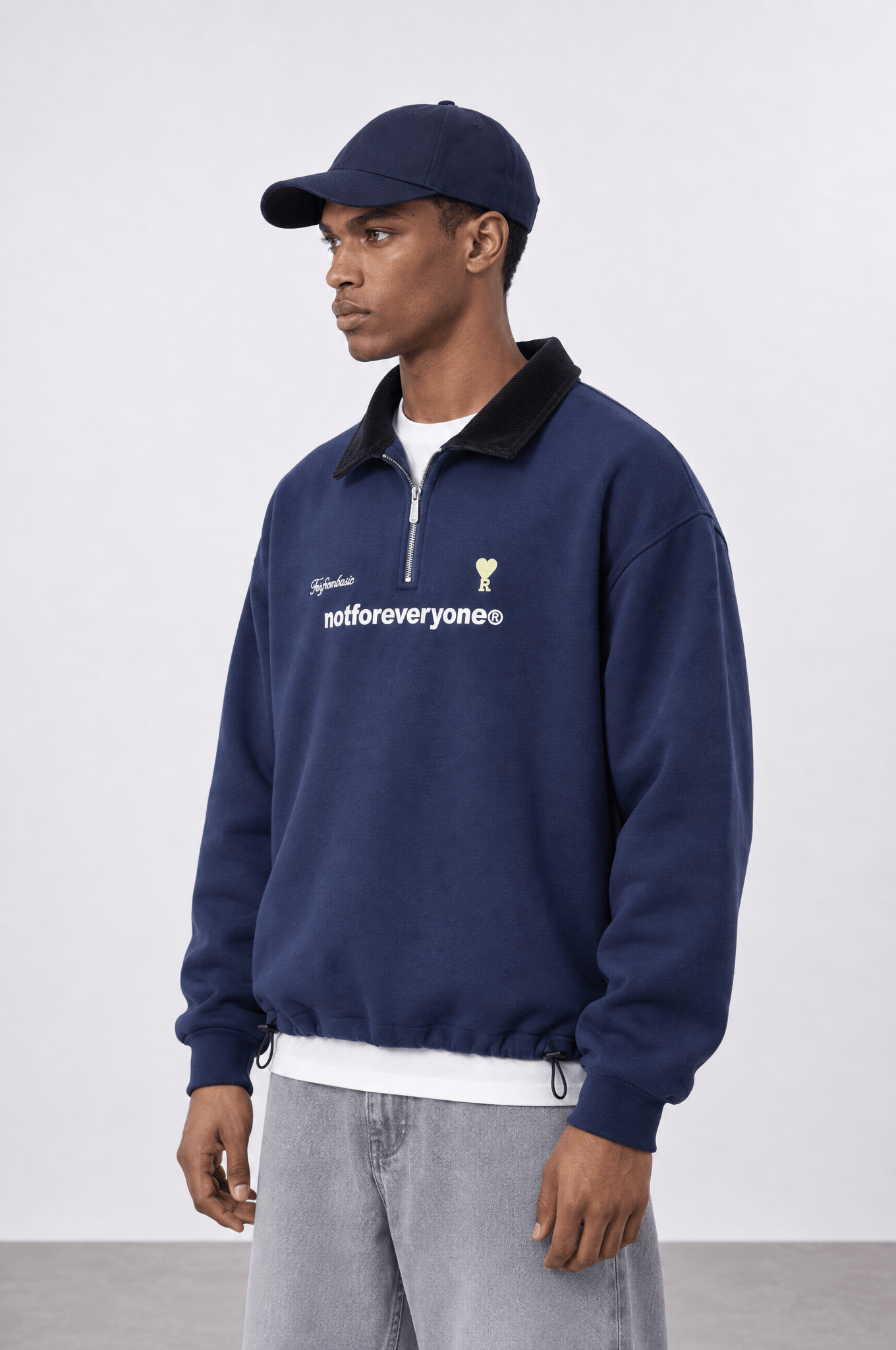 Erkek Not For Everyone Nakışlı Polo Yaka Oversize Sweatshirt Lacivert