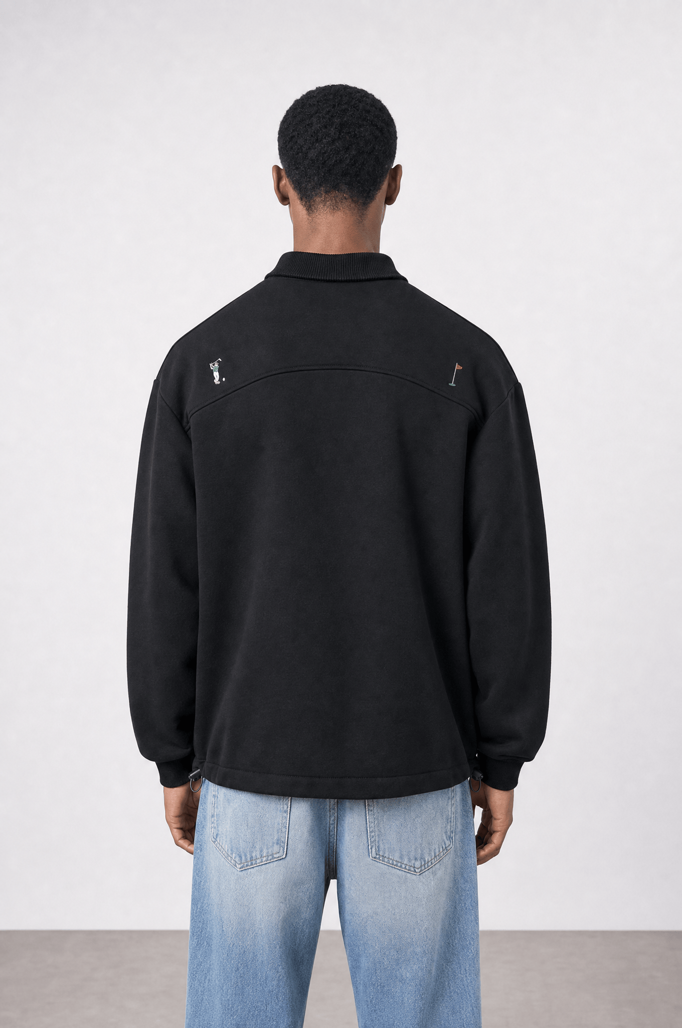 Erkek Not For Everyone Nakışlı Polo Yaka Oversize Sweatshirt Siyah