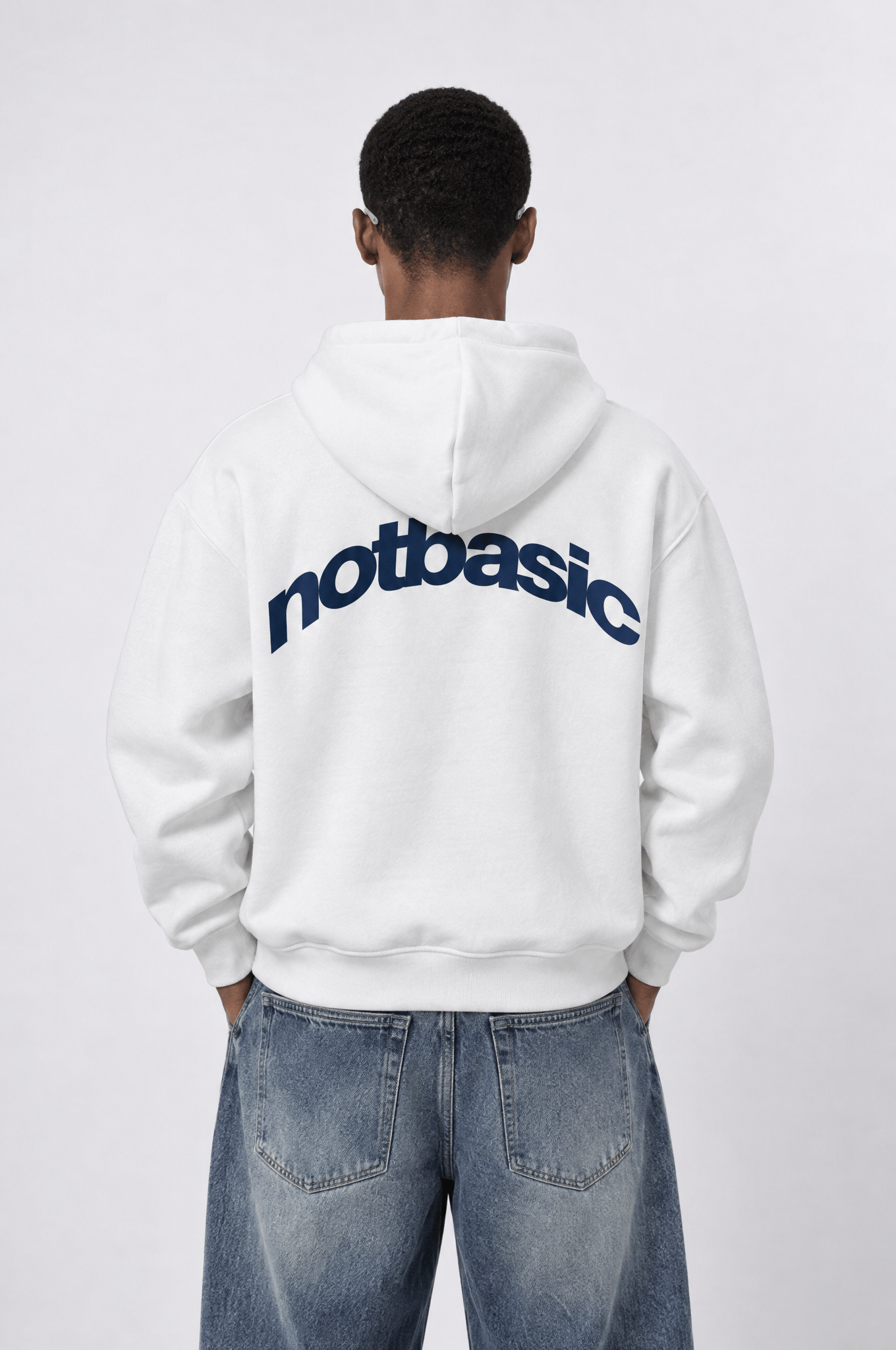 Erkek notbasic Baskılı Oversize Hoodie Ekru