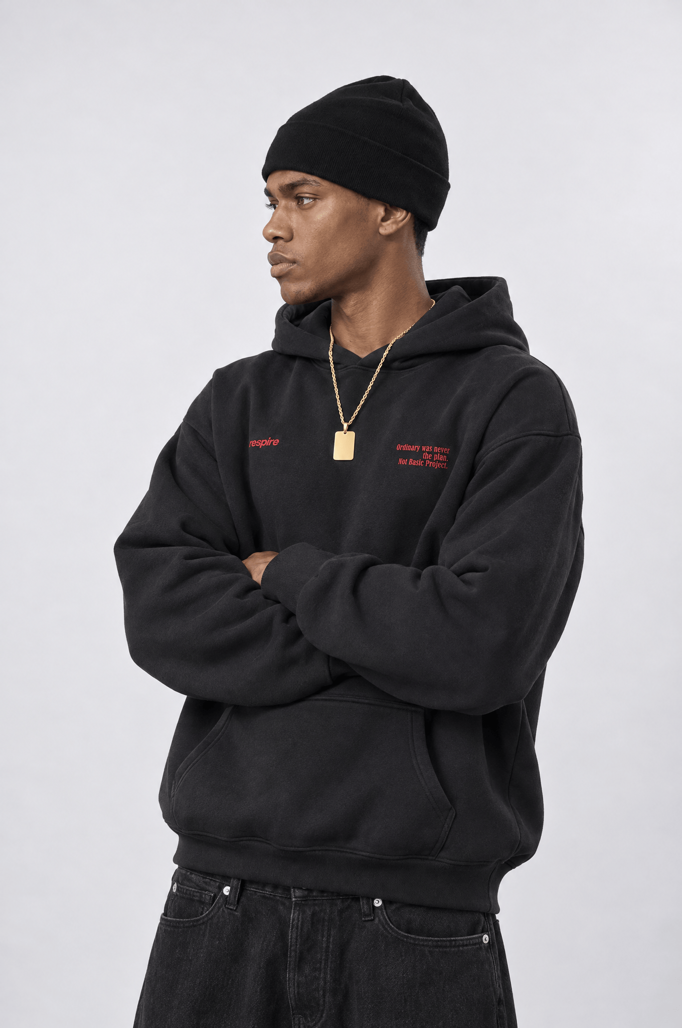 Erkek notbasic Baskılı Oversize Hoodie Siyah