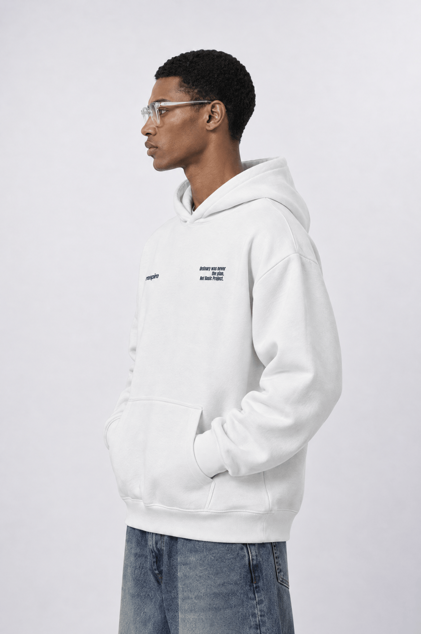 Erkek notbasic Baskılı Oversize Hoodie Ekru