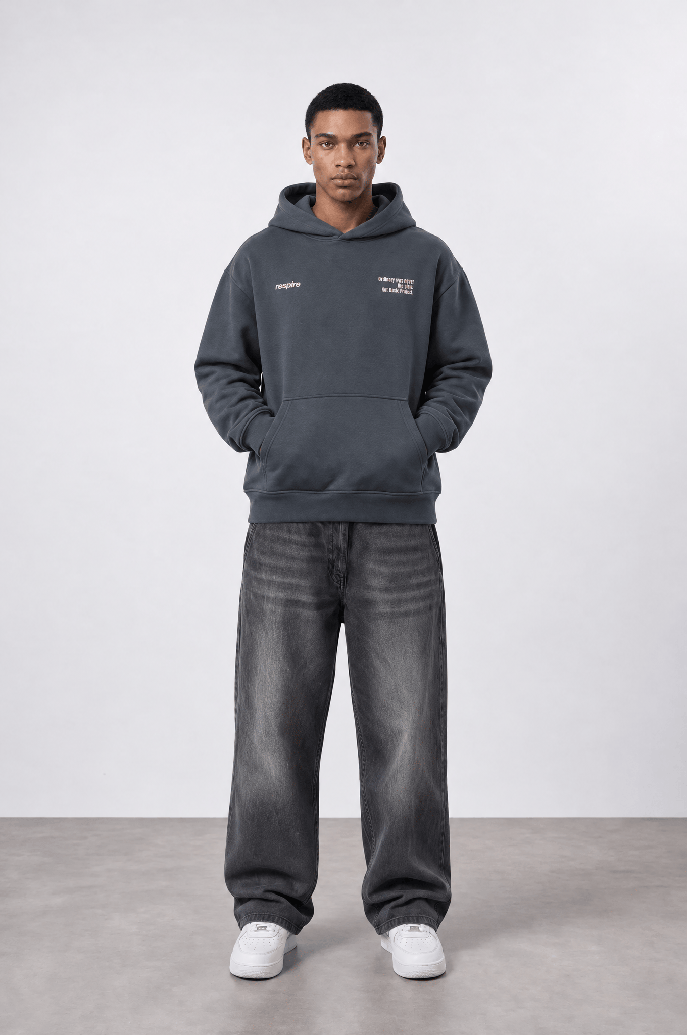 Erkek notbasic Baskılı Oversize Hoodie Füme