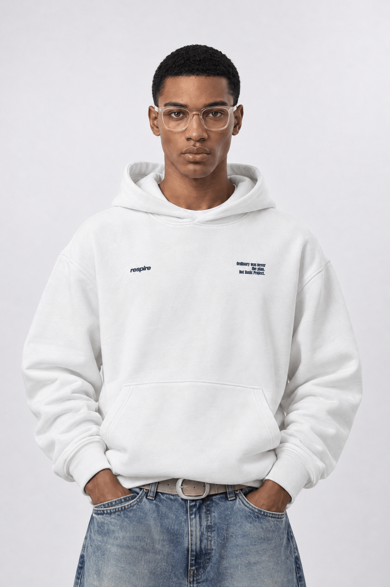 Erkek notbasic Baskılı Oversize Hoodie Ekru