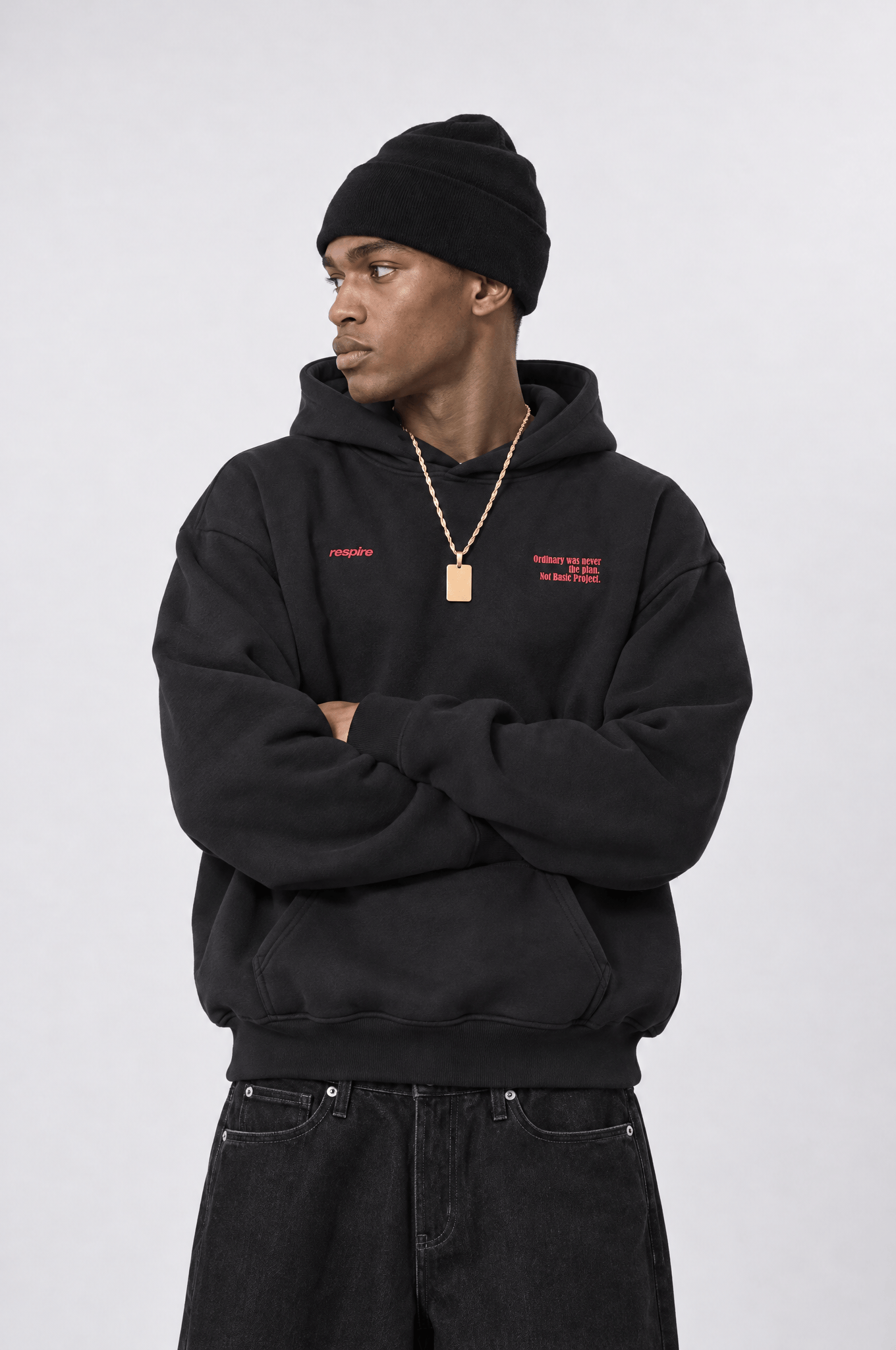 Erkek notbasic Baskılı Oversize Hoodie Siyah