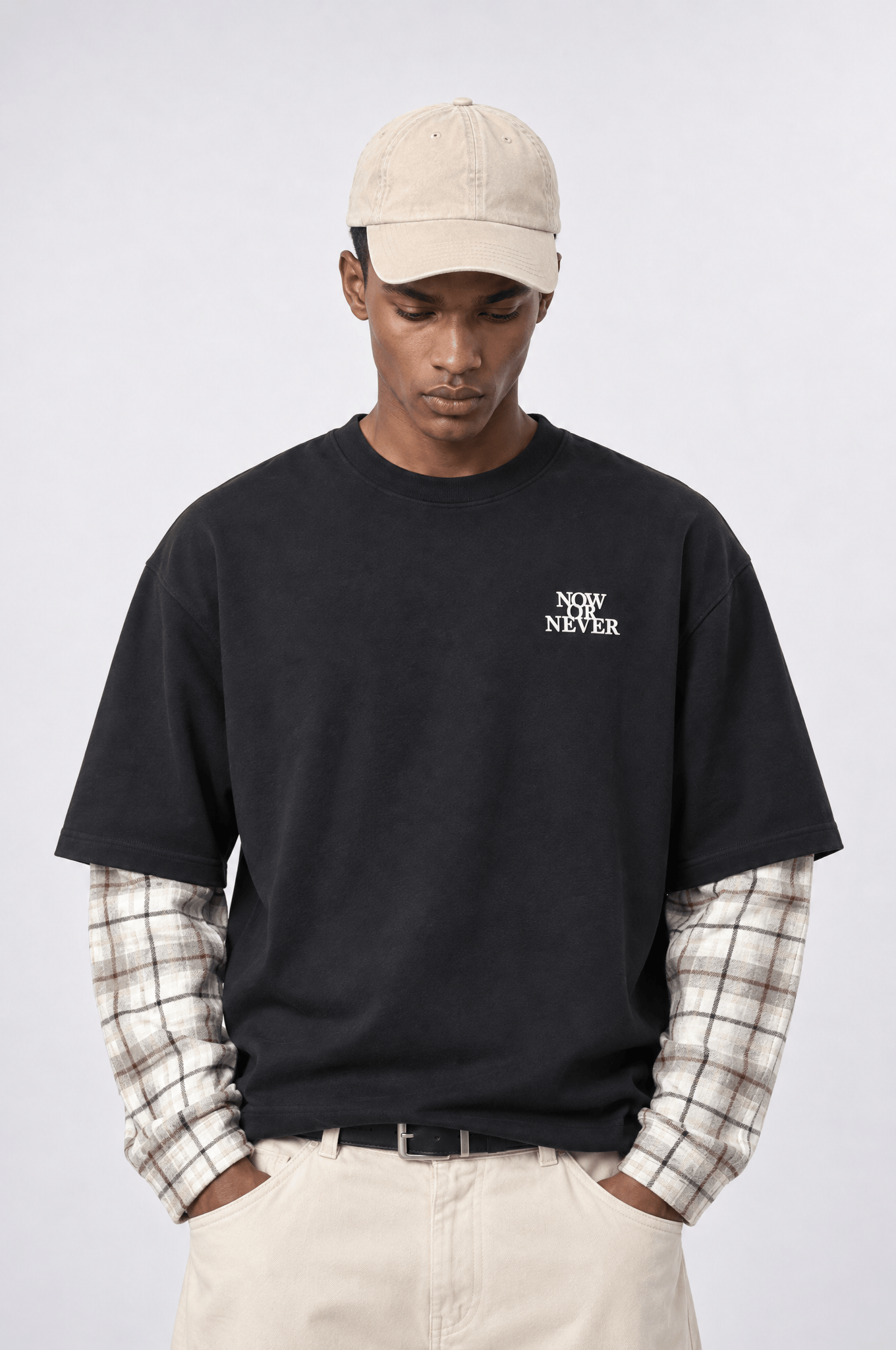 Erkek Now Or Never Nakışlı Double Sleeve Oversize Sweatshirt Siyah
