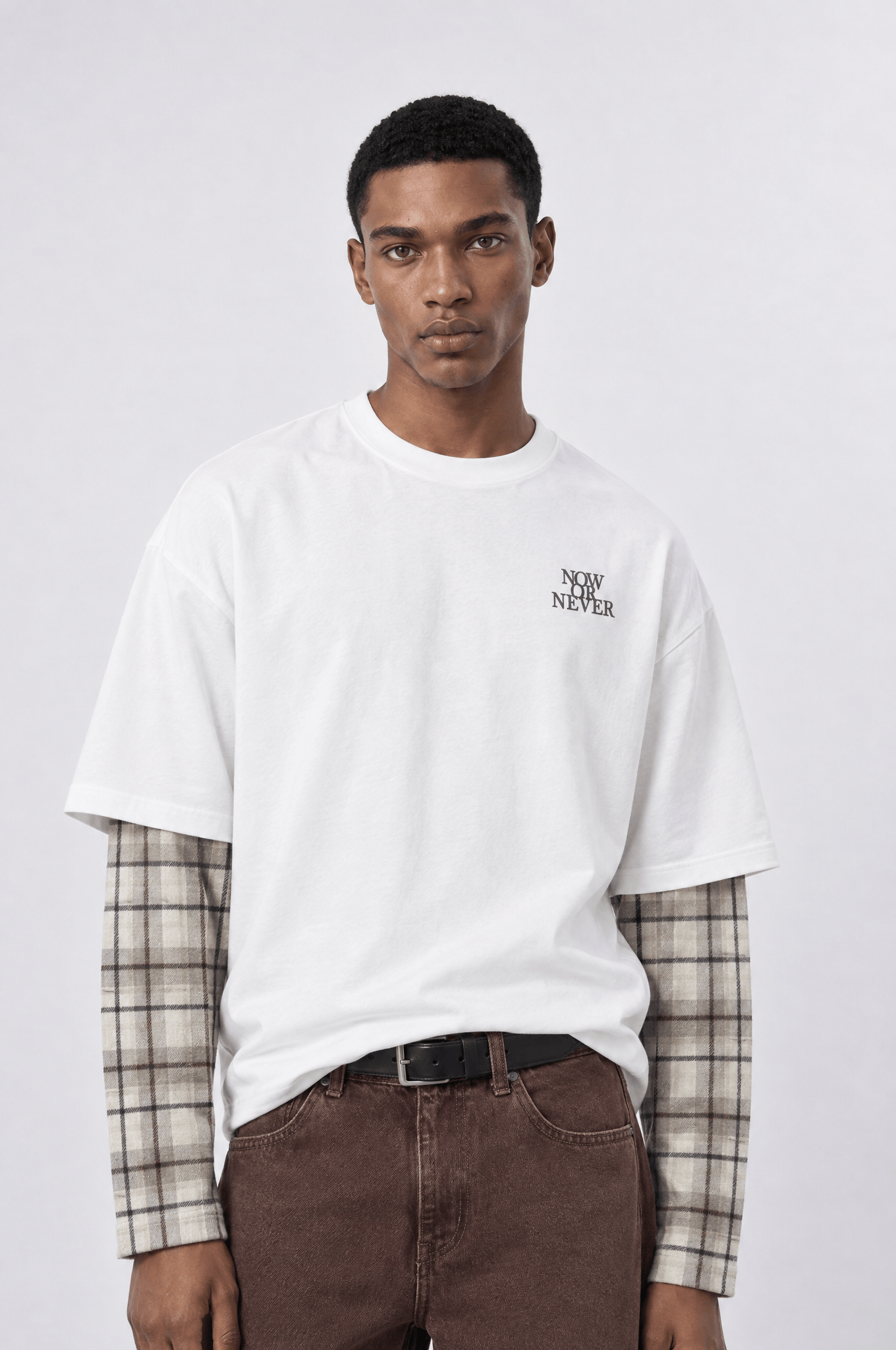 Erkek Now Or Never Nakışlı Double Sleeve Oversize Sweatshirt Ekru