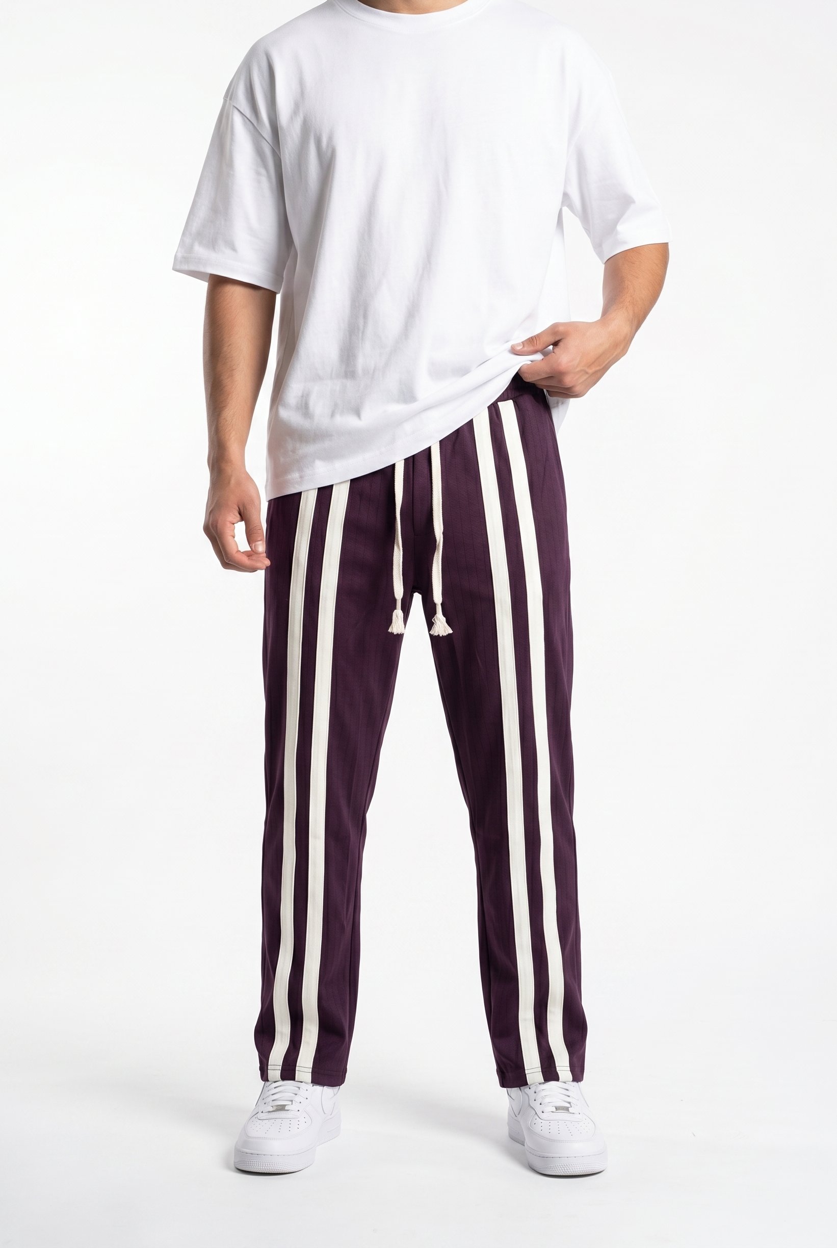 Erkek Ön Şerit Detaylı Baggy Eşofman Altı Mürdüm