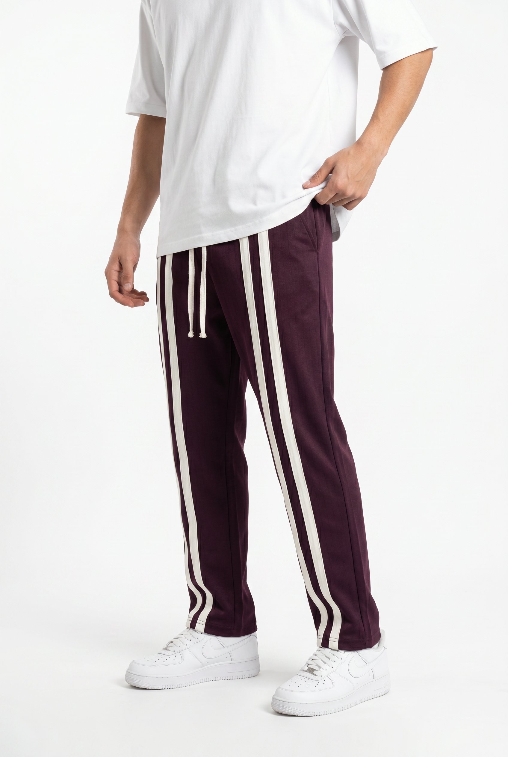 Erkek Ön Şerit Detaylı Baggy Eşofman Altı Mürdüm